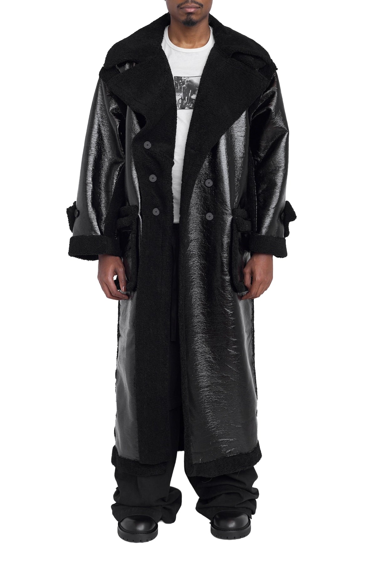 Ottolinger Shearling Oversize Split Coat Black