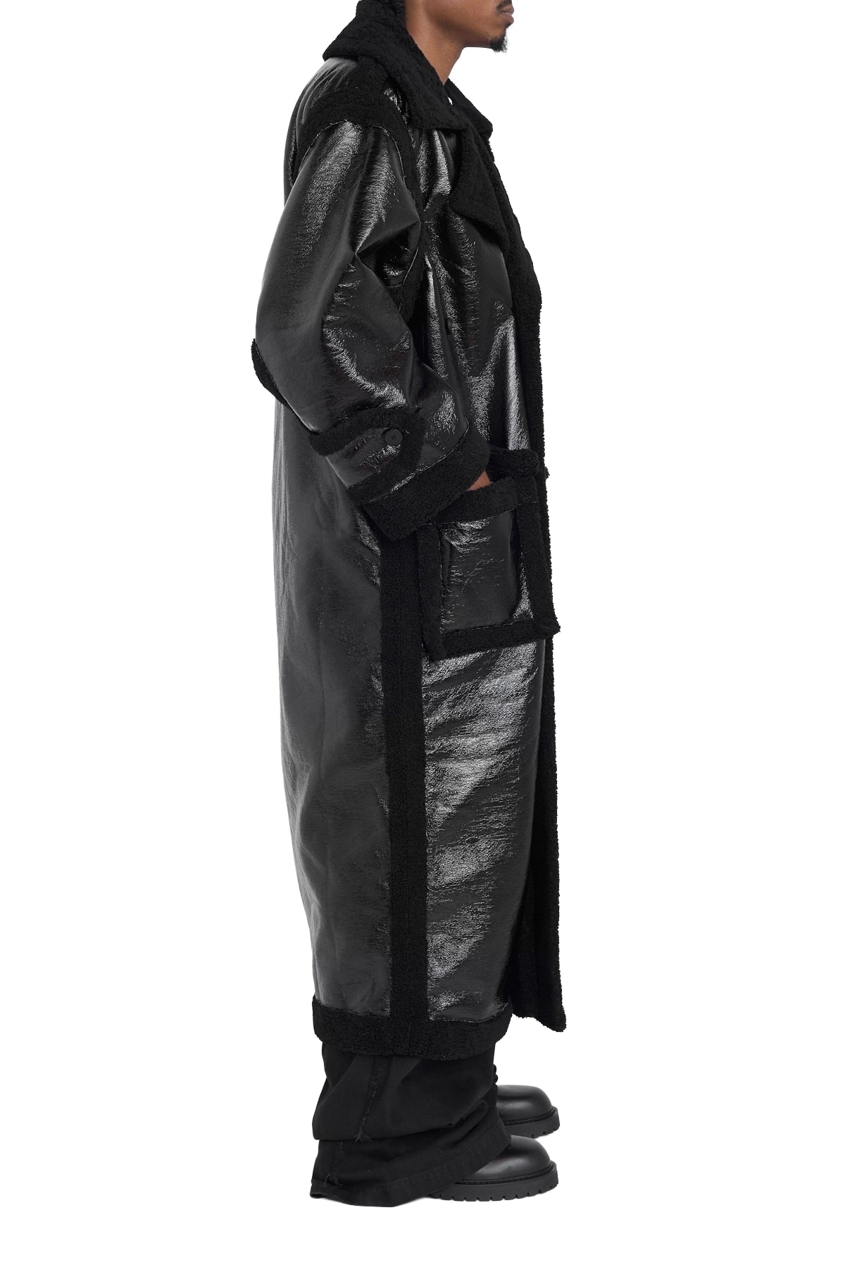 Ottolinger Shearling Oversize Split Coat Black