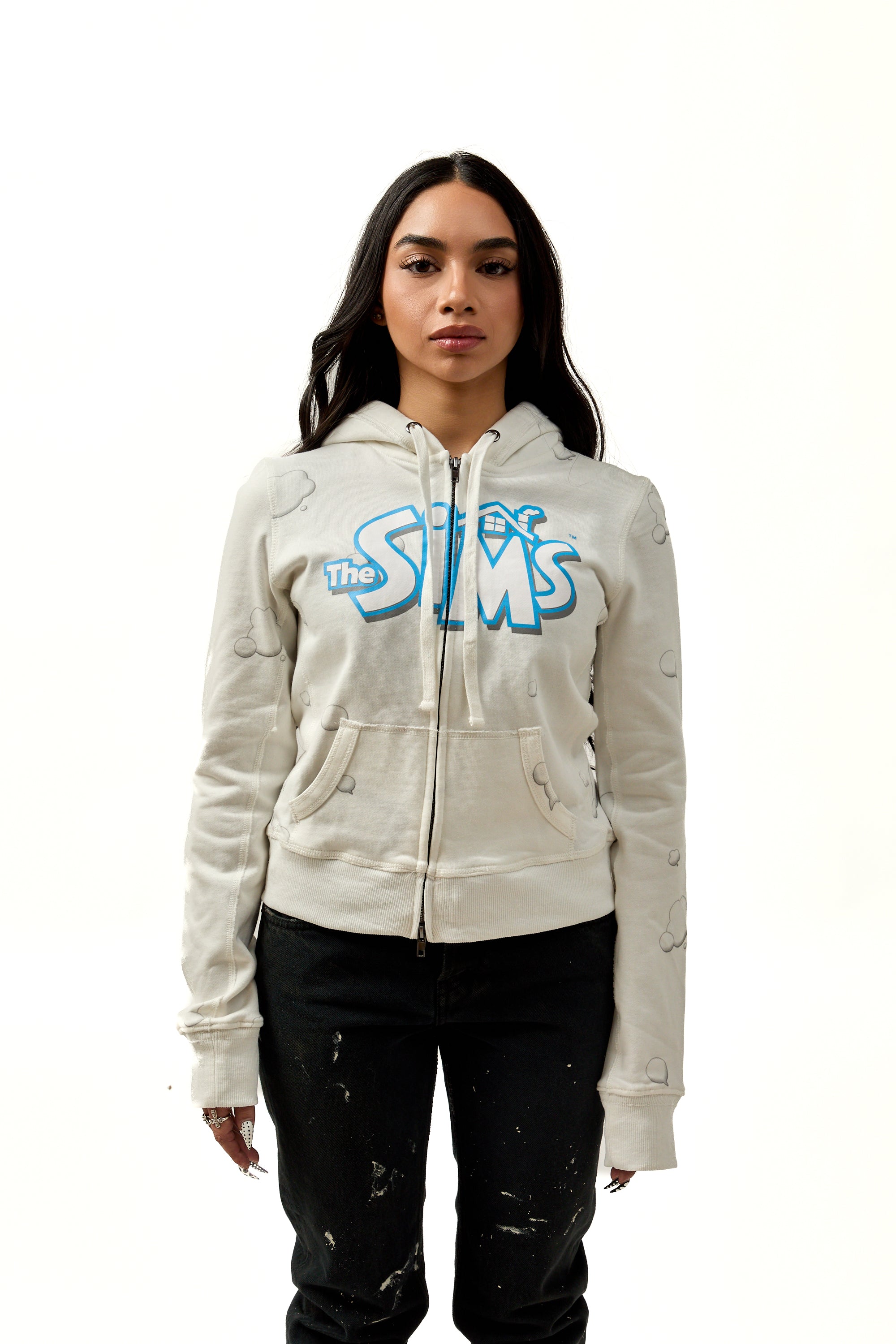 Praying Sims Hoodie White – ESSXNYC