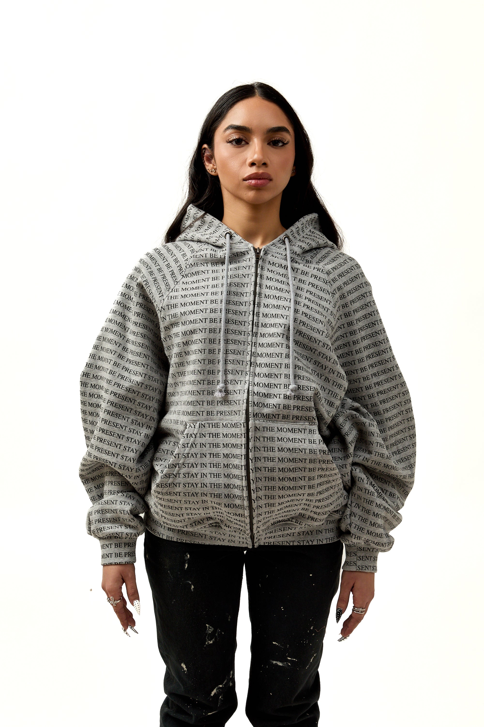 Praying Stay In The Moment Hoodie Grey – ESSXNYC