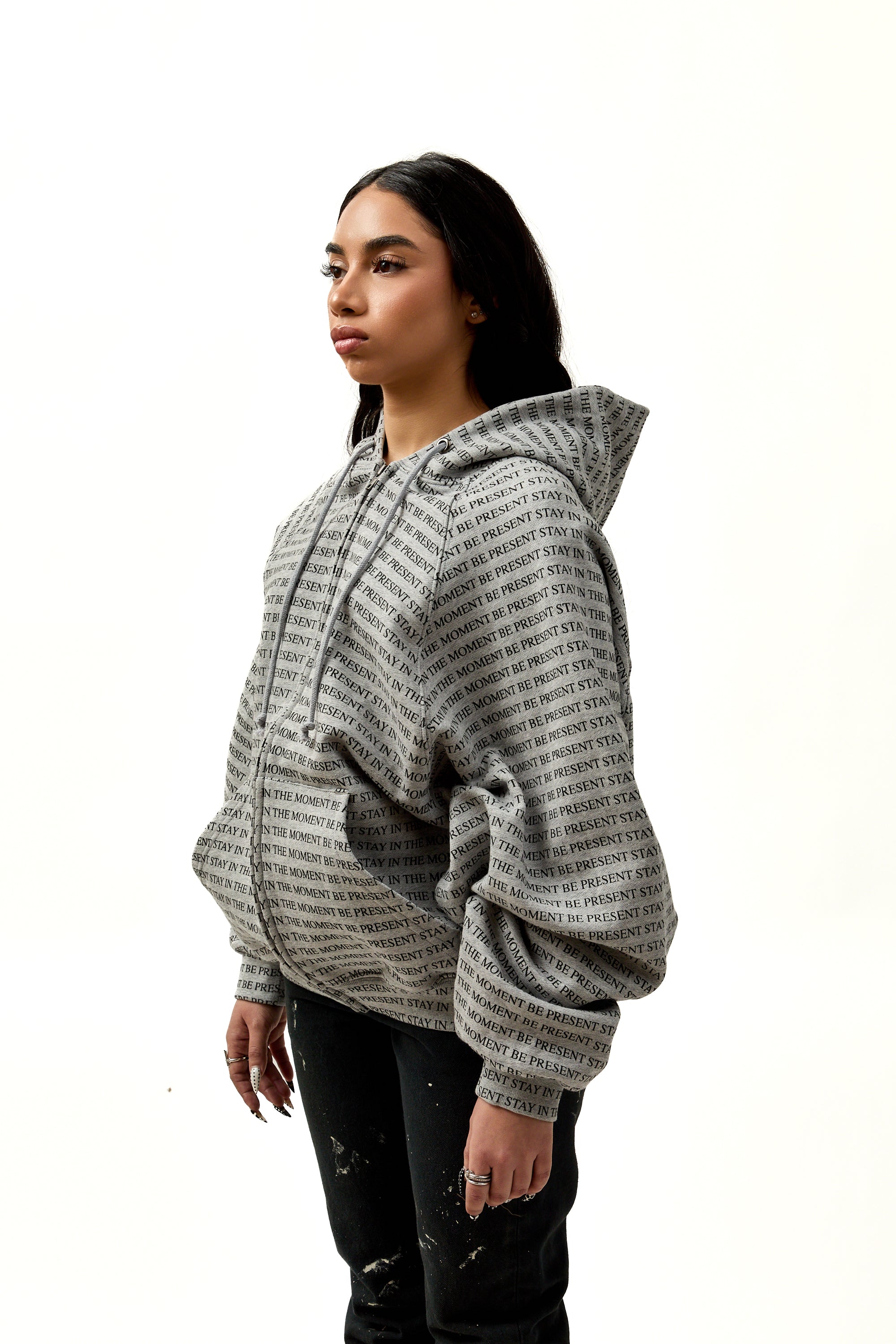 Praying Stay In The Moment Hoodie Grey – ESSXNYC