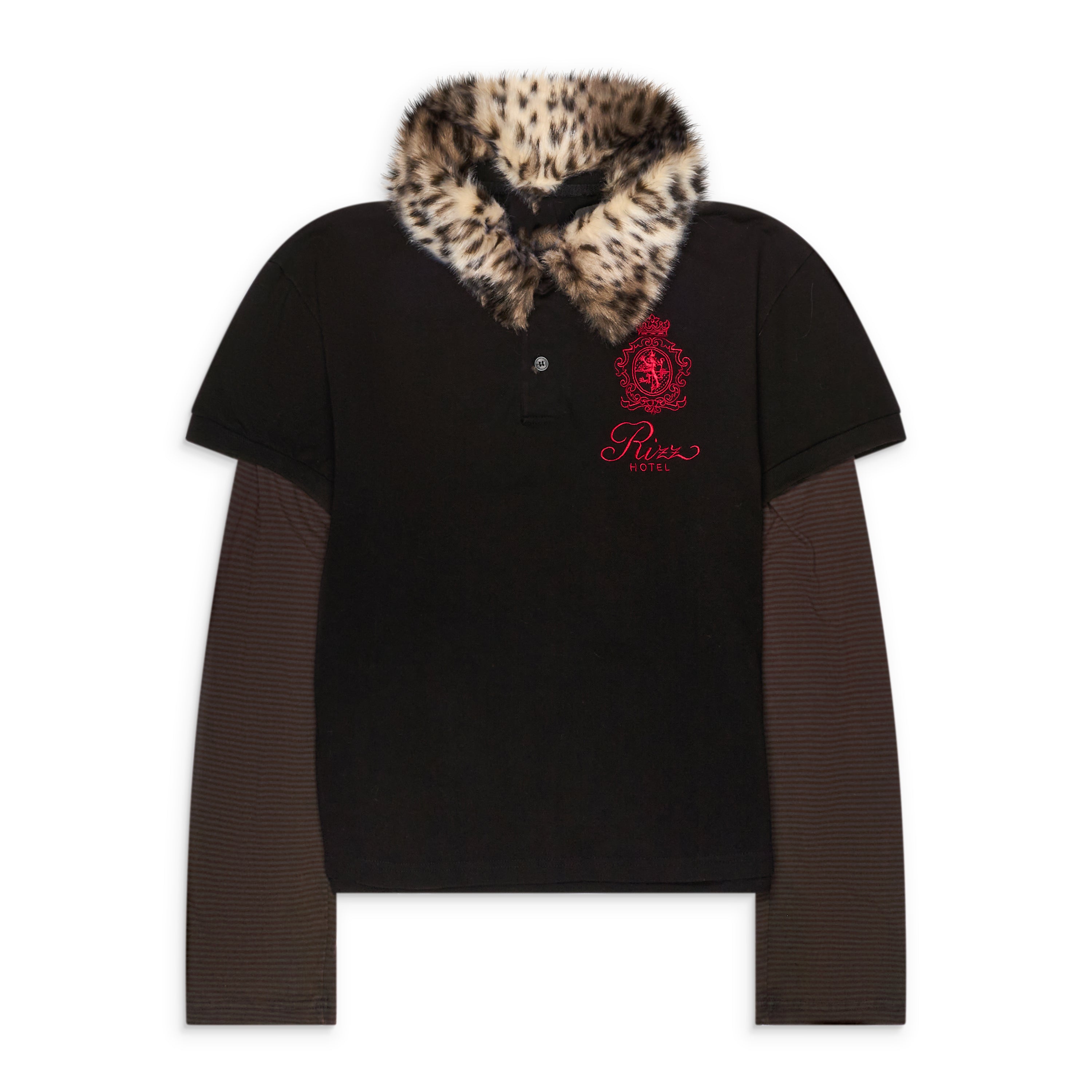 Protocol Index Fur Collar Layered Polo T Shirts Black