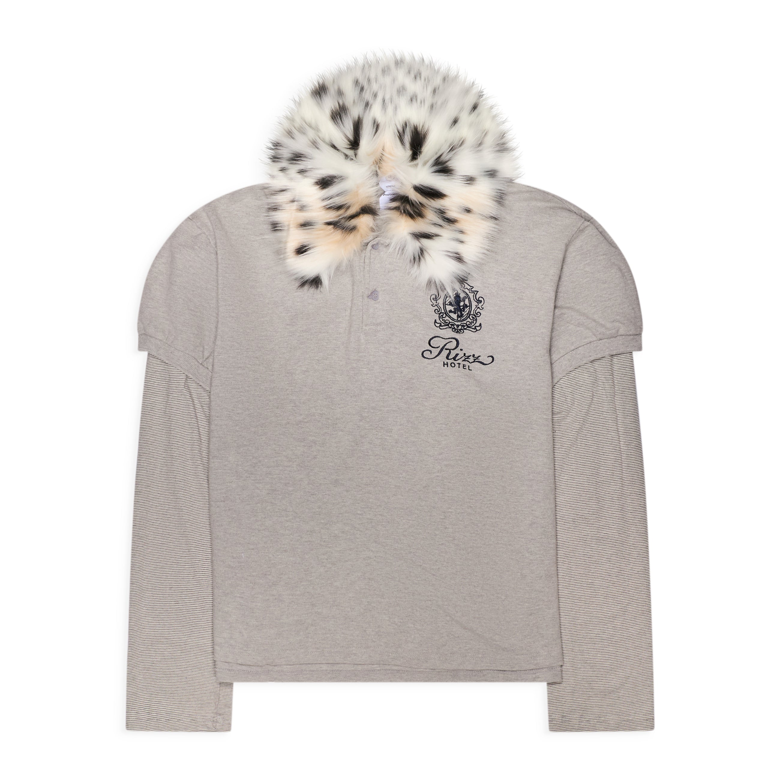 Protocol Index Fur Collar Layered Polo T Shirts Grey
