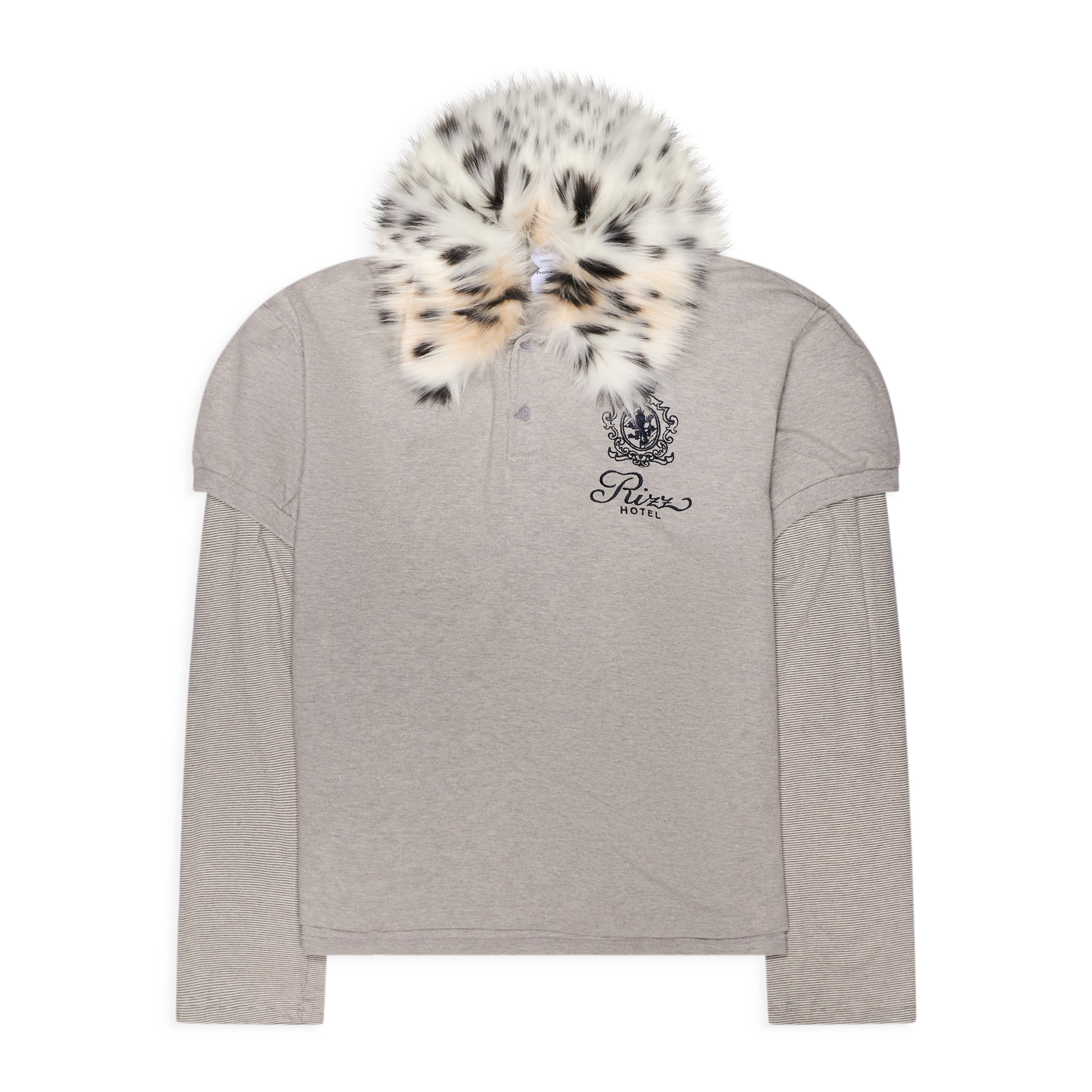 Protocol Index Fur Collar Layered Polo T Shirts Grey