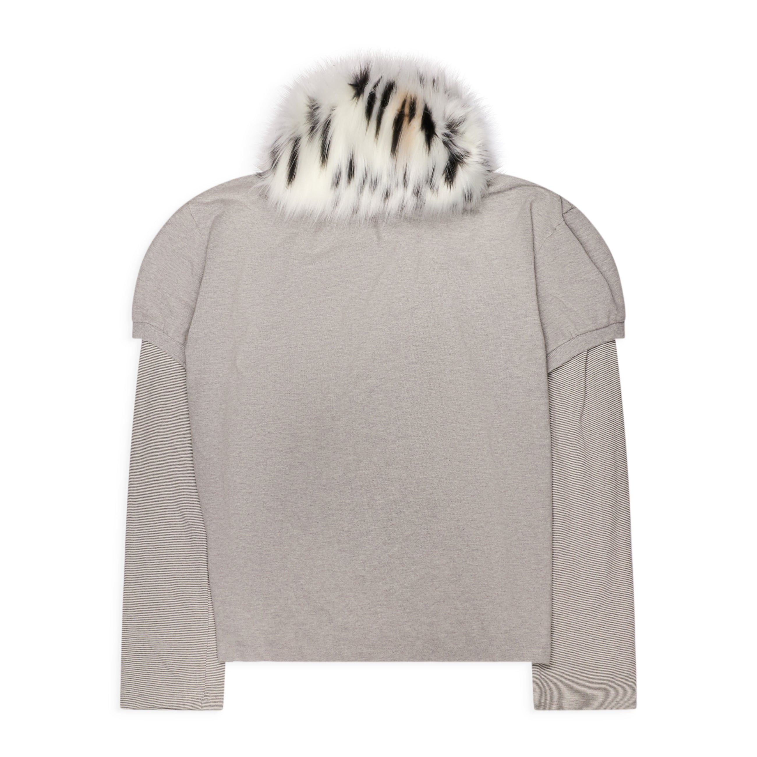 Protocol Index Fur Collar Layered Polo T Shirts Grey