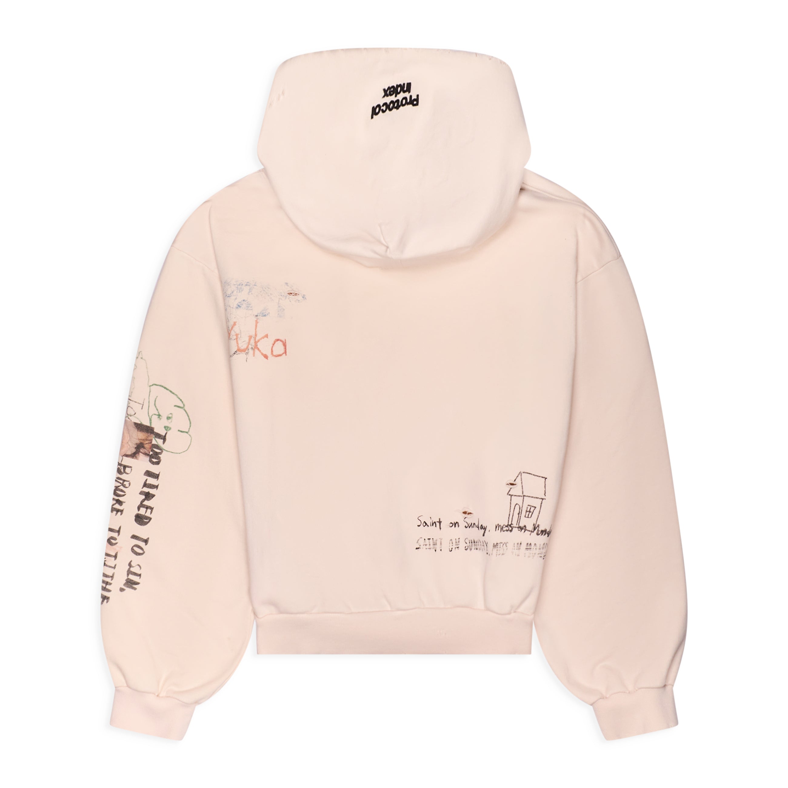 Protocol Index Hand Drawing Washed Hoodie Cream