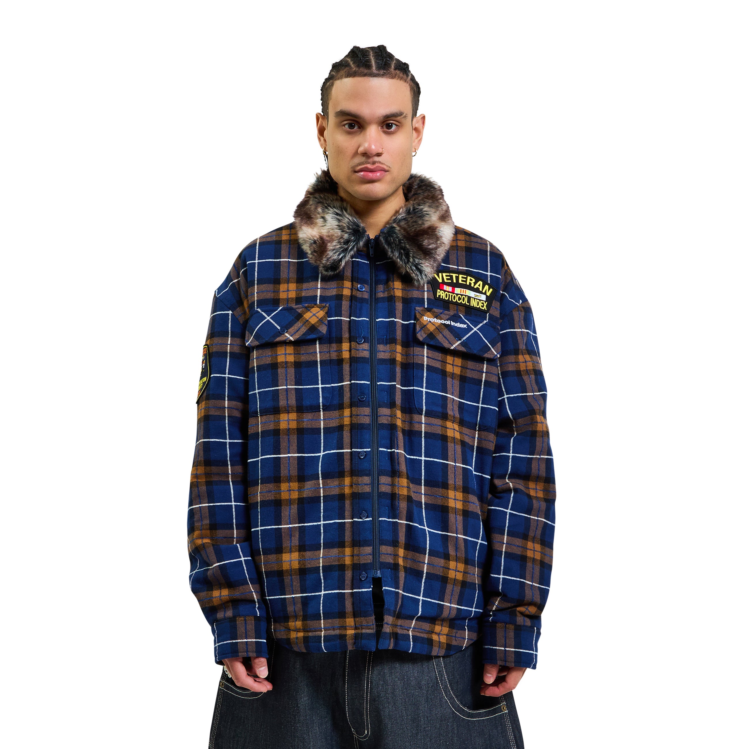 Protocol Index Fur Flannel Shirts Jacket Blue