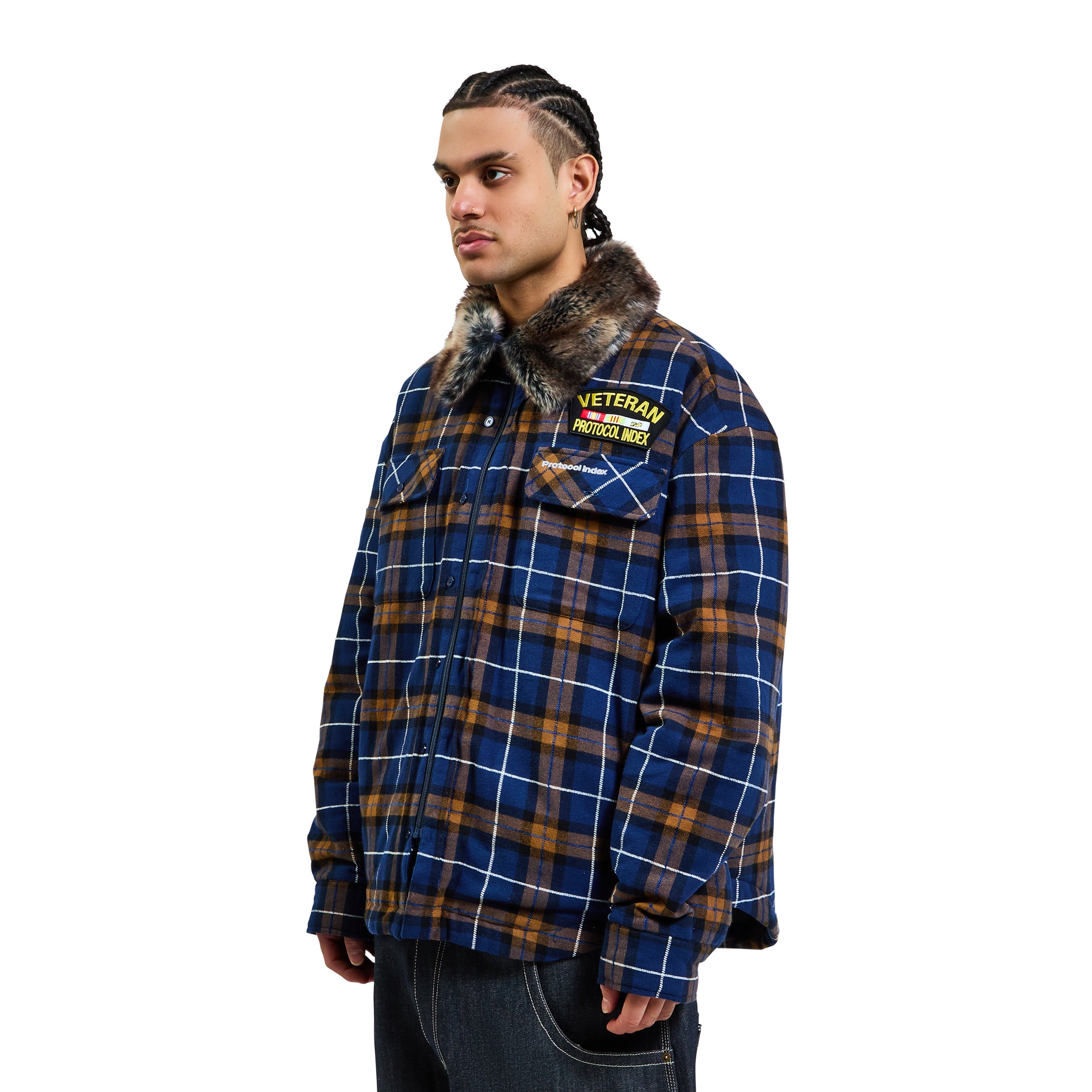 Protocol Index Fur Flannel Shirts Jacket Blue