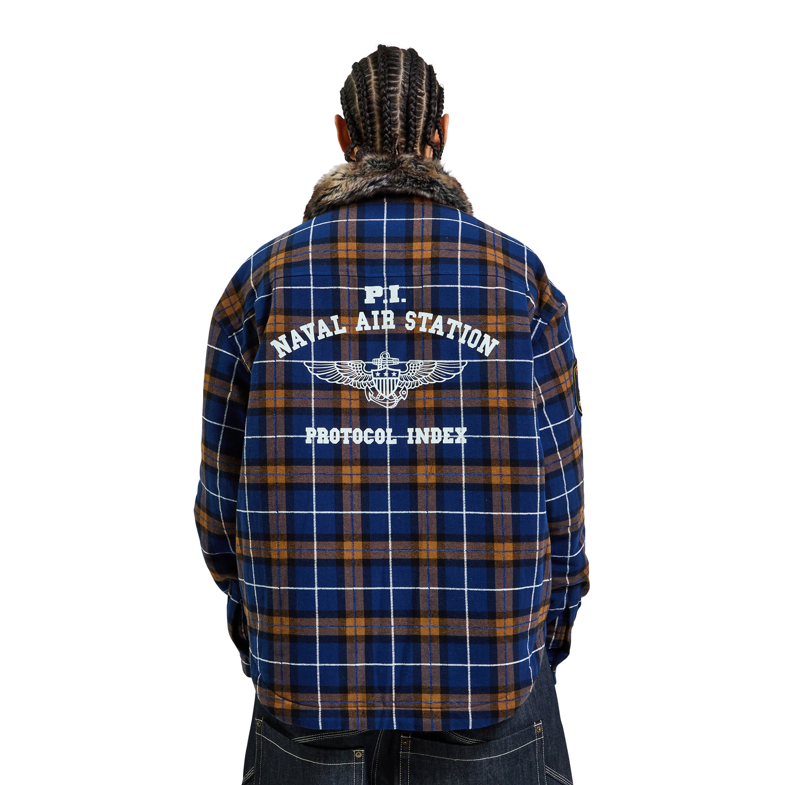 Protocol Index Fur Flannel Shirts Jacket Blue