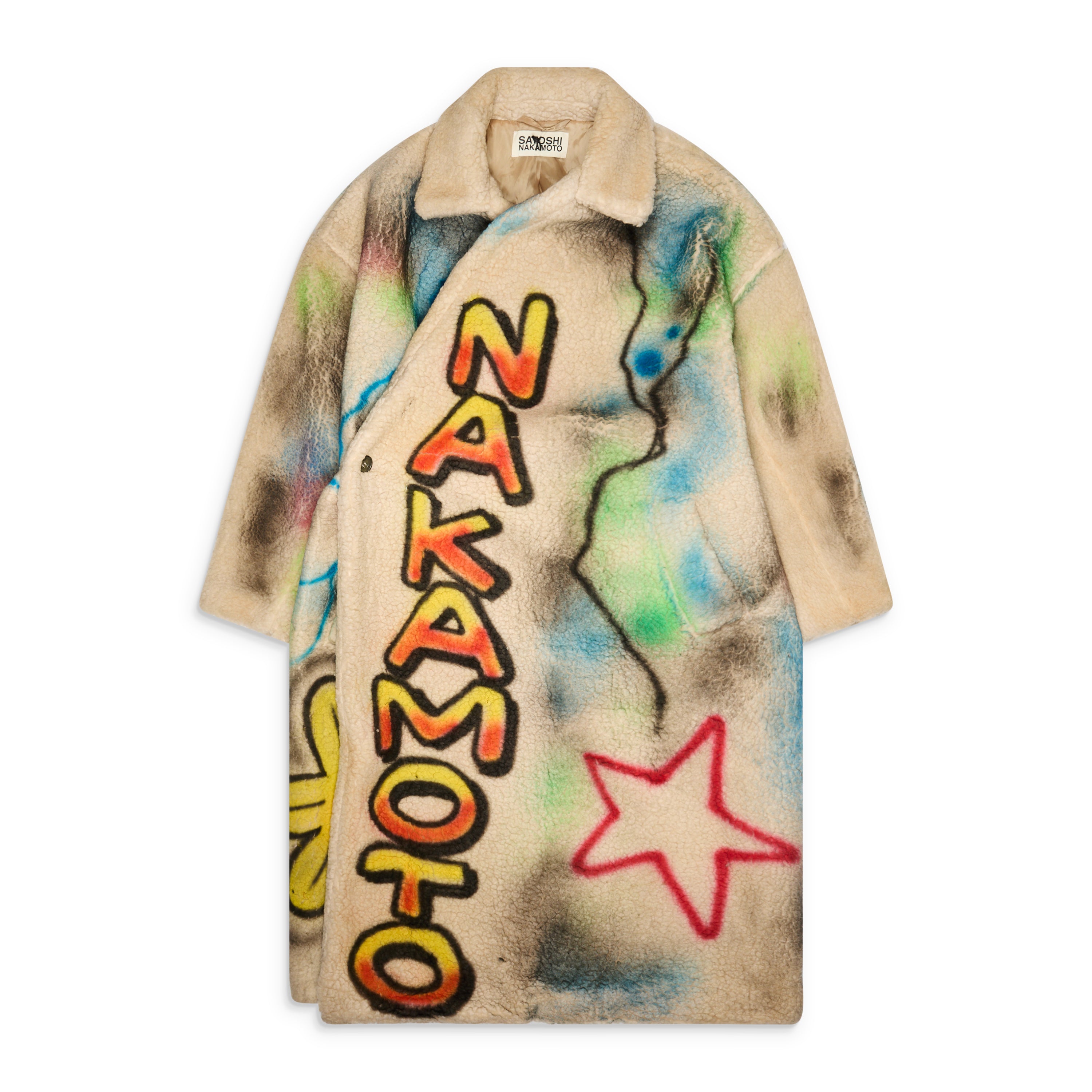 Satoshi Nakamoto Airbrushed Sherpa Trenchcoat Multi