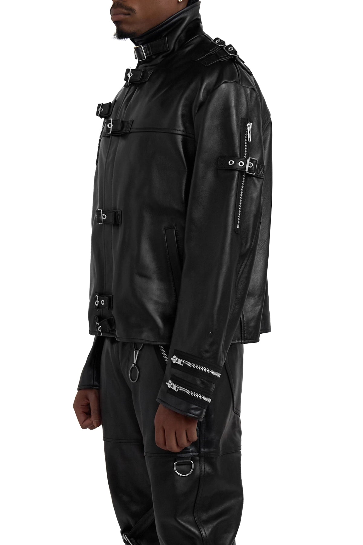 Doublet Buckle Overload Leather Jacket Black