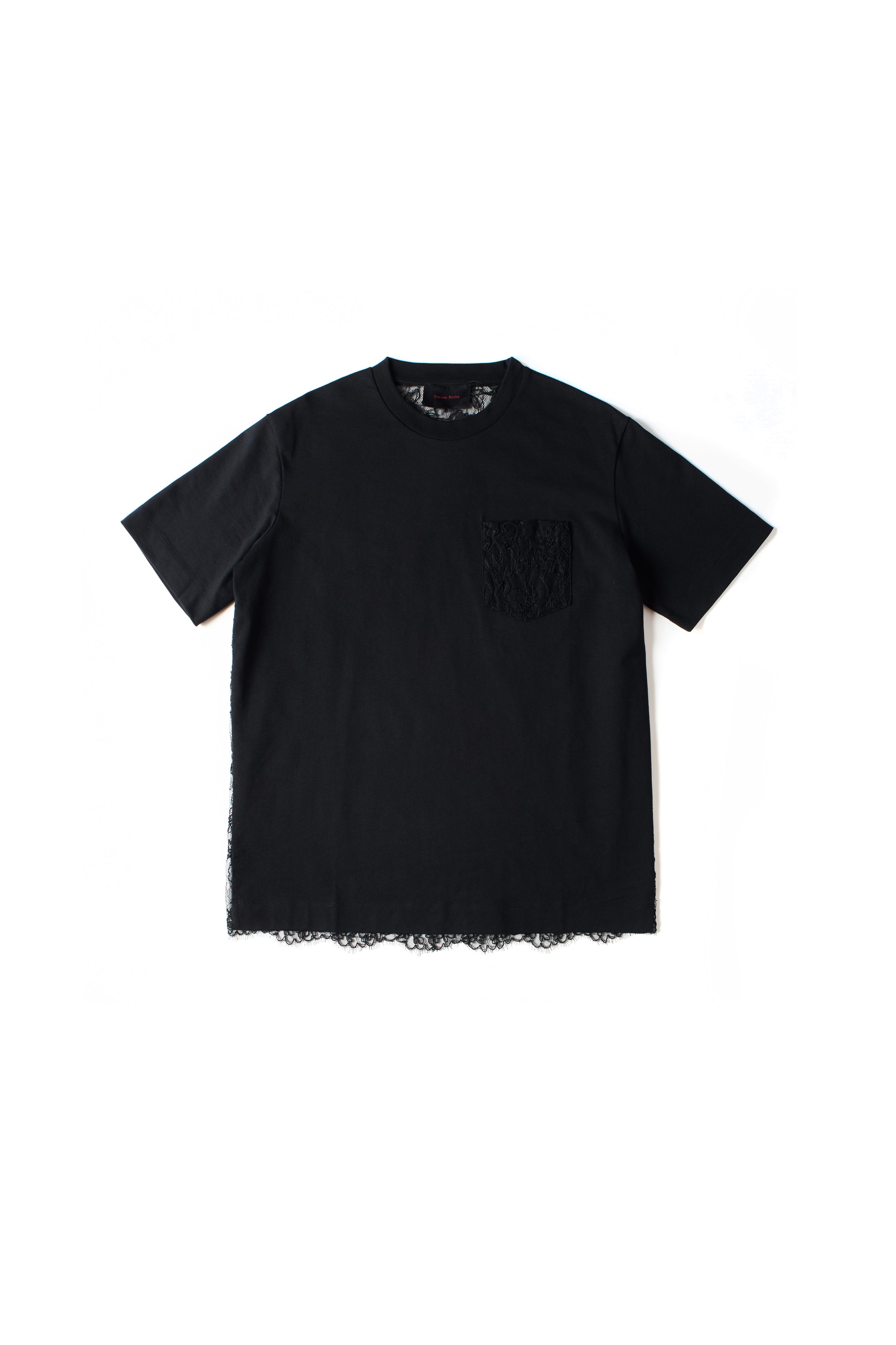 Simone Rocha Boxy T-Shirt W/ Sheer Lace Back Panel Black 11717