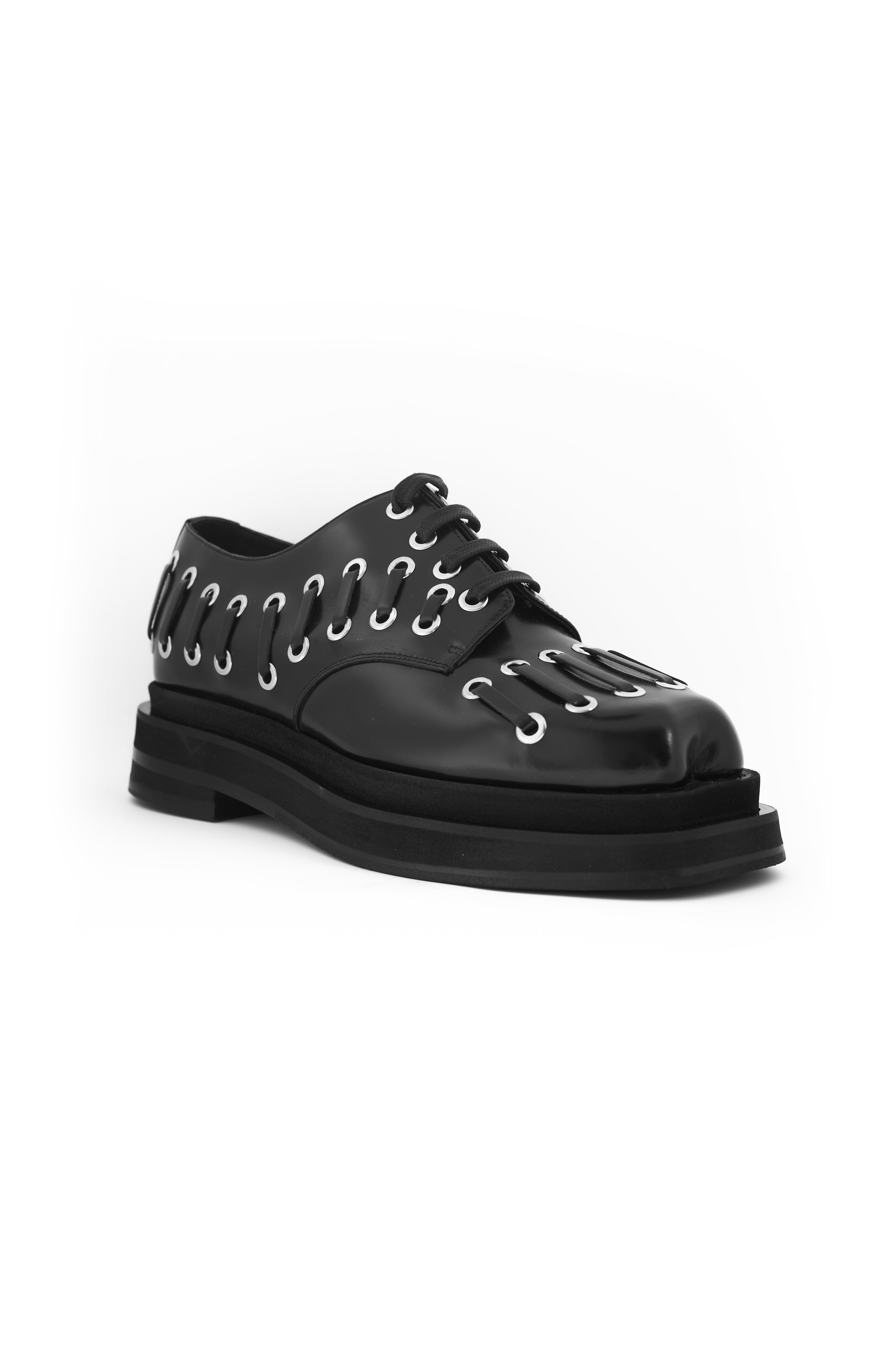 Simone Rocha Heart Toe Platform Lace Up Grommet Brogue Black 11778