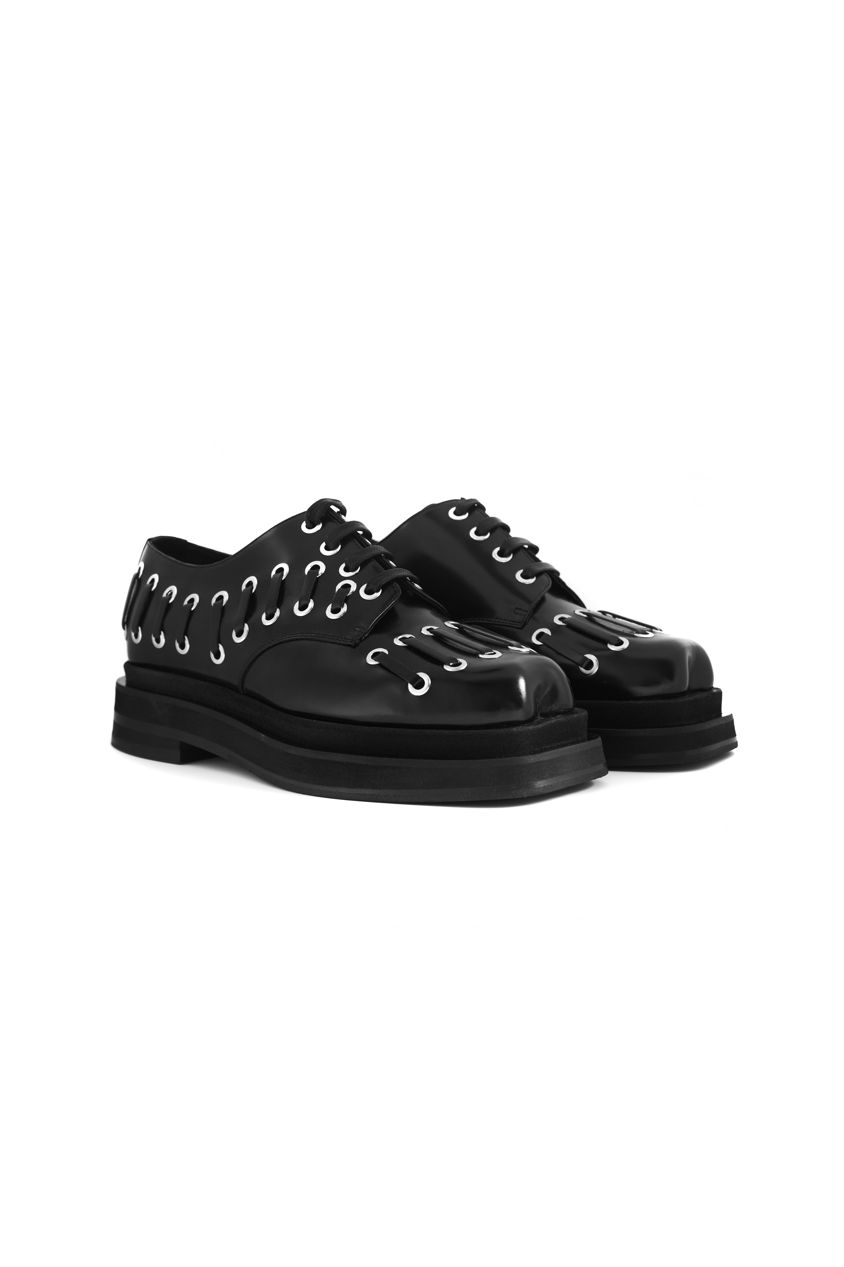 Simone Rocha Heart Toe Platform Lace Up Grommet Brogue Black 11779