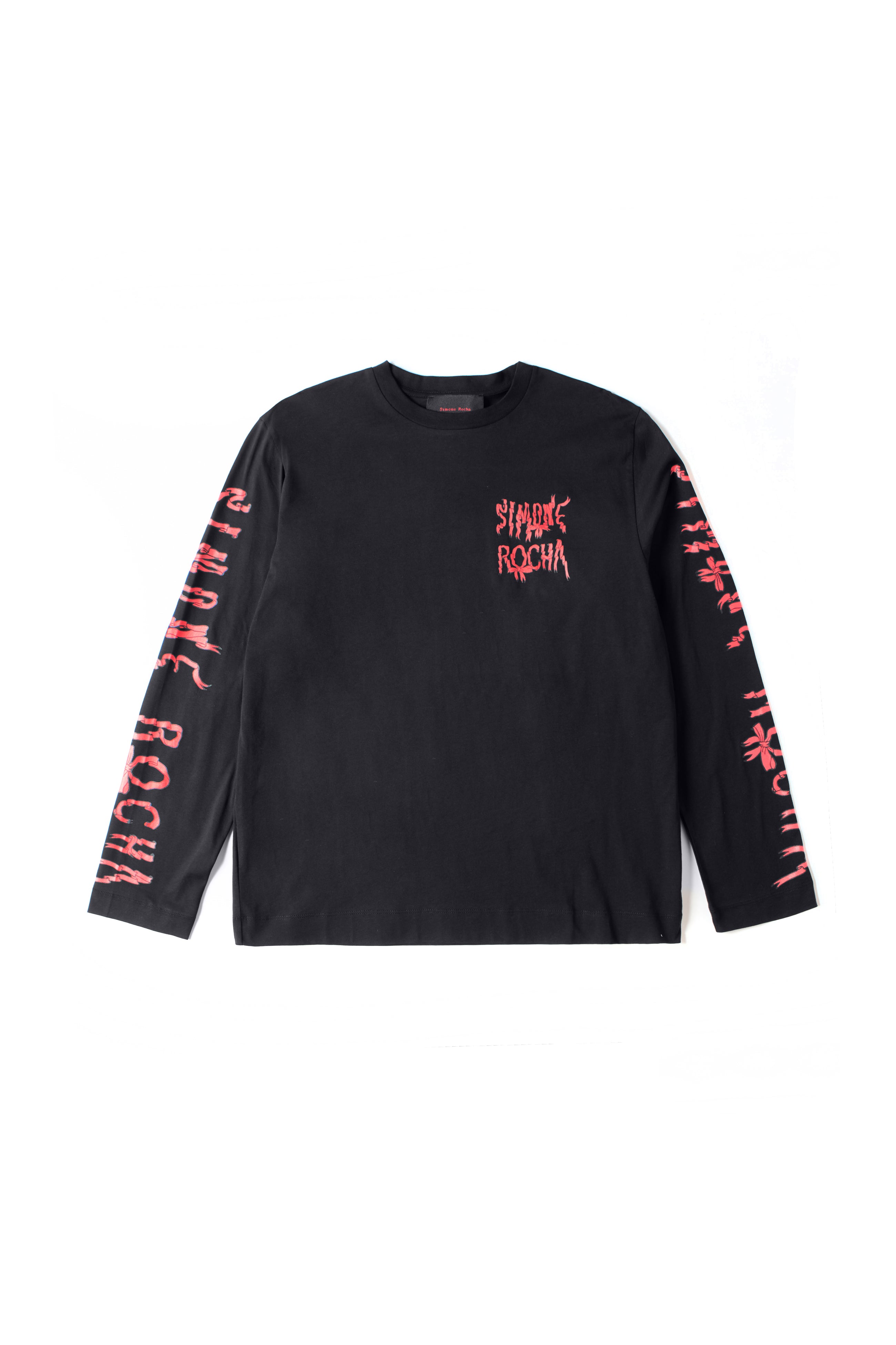 Simone Rocha Long Sleeve T-Shirt W/ Ribbon Logo Print Black 11697