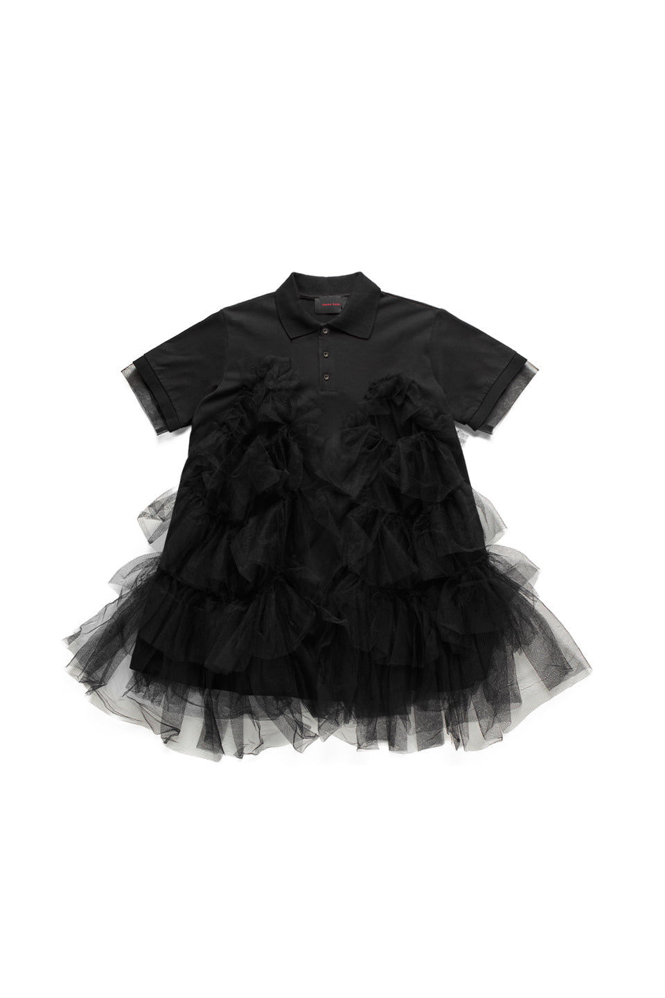 SIMONE ROCHA TULLE FRILL POLO SHIRT IN BLACK