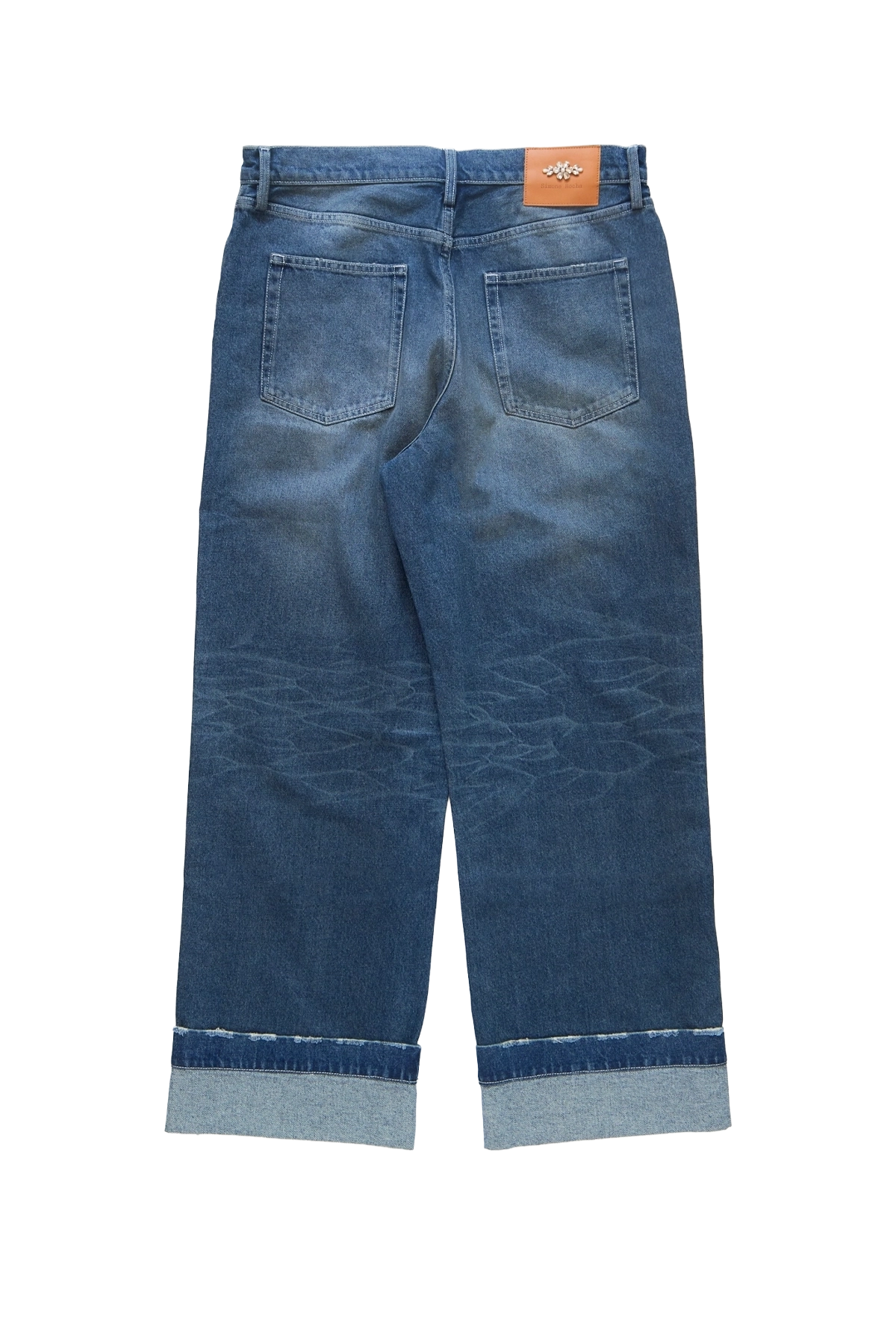 Simone Rocha Distressed Straight Leg Jeans W/ Emb Blue