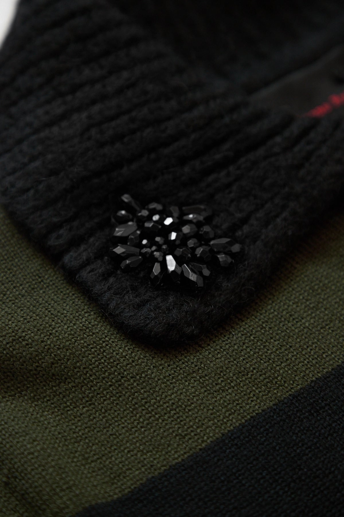 Simone Rocha Fuzzy Collar Striped Rugby Knit Jumper W/ Emb Khaki