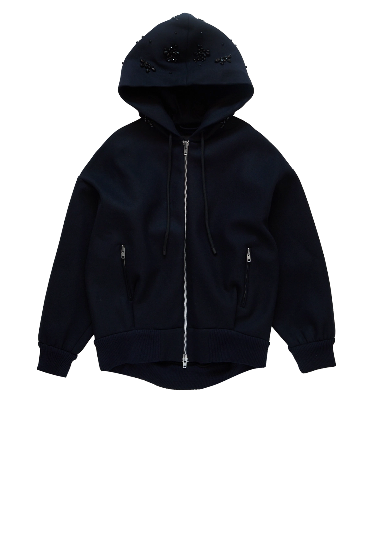 Simone Rocha Hooded Zip-Up Bomber Jacket W/ Hood Emb Navy