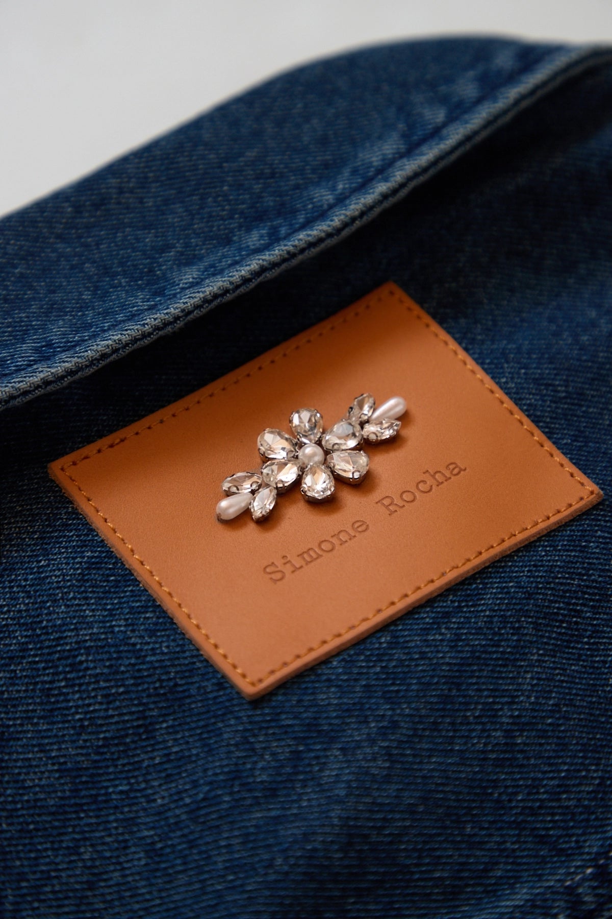 Simone Rocha Multi Belt Waist Tail Denim Trucker Jacket W/ Emb Blue