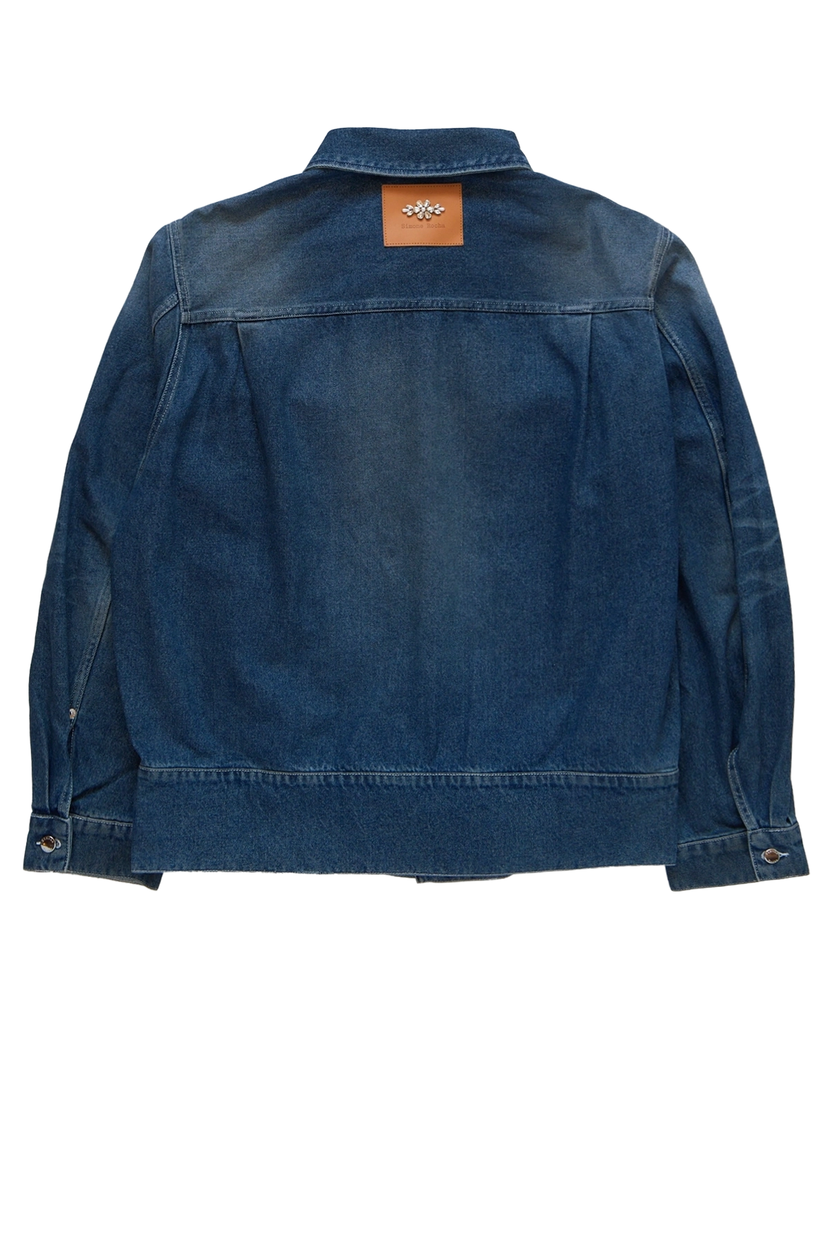 Simone Rocha Multi Belt Waist Tail Denim Trucker Jacket W/ Emb Blue