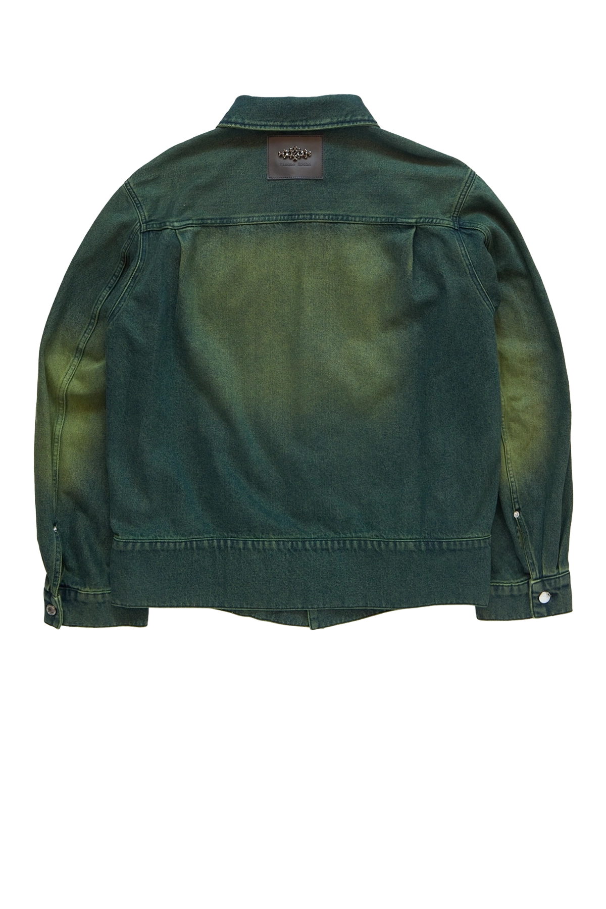 Simone Rocha Multi Belt Waist Tail Denim Trucker Jacket W/ Emb Green