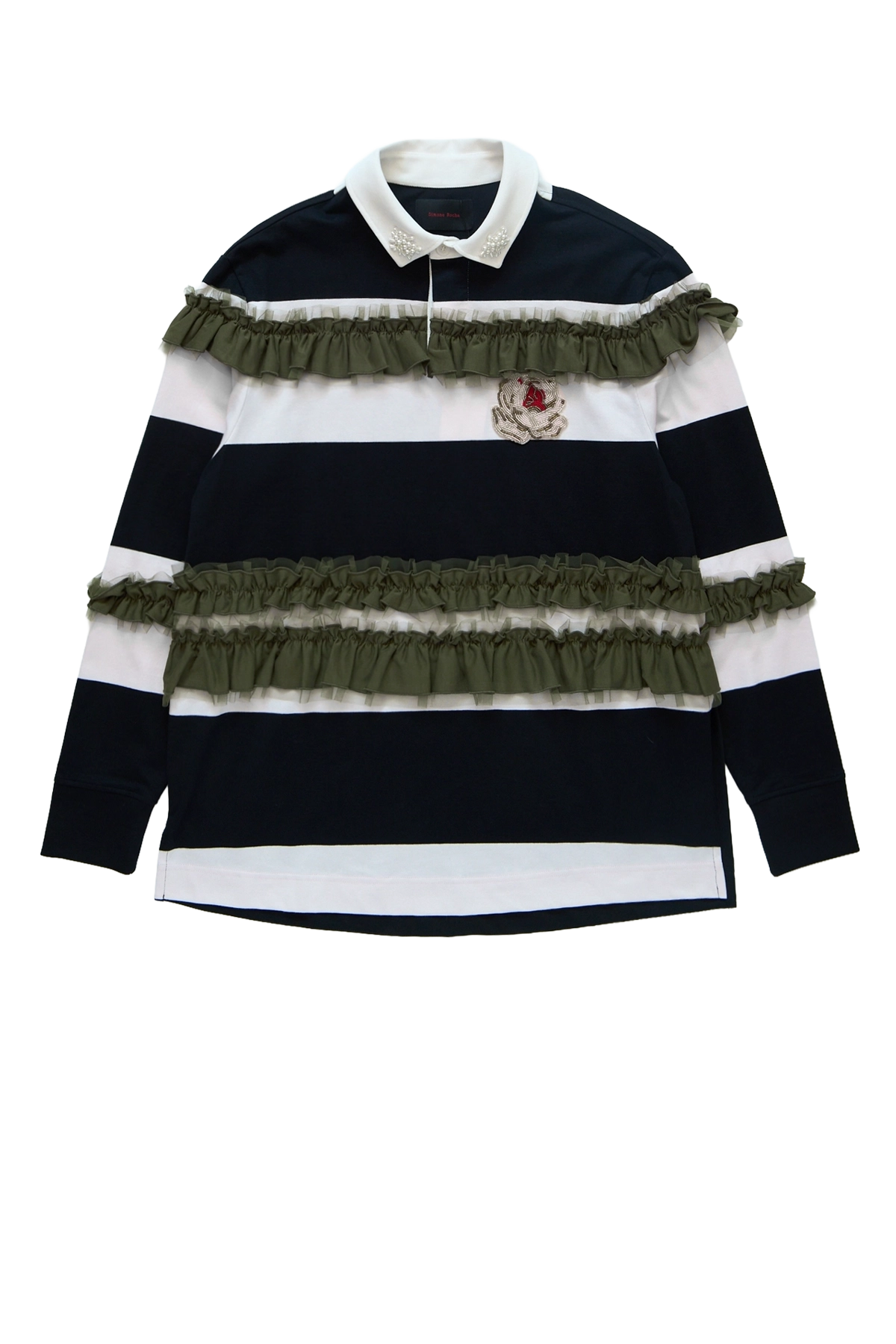 Simone Rocha Ruffle Rugby Shirt W/ Turbo Emb Black Multi