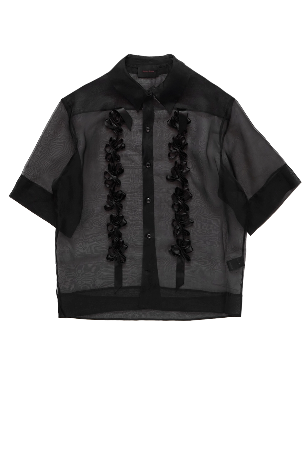 Simone Rocha Sheer Daisy Ribbon Chain Boxy Shirt Black
