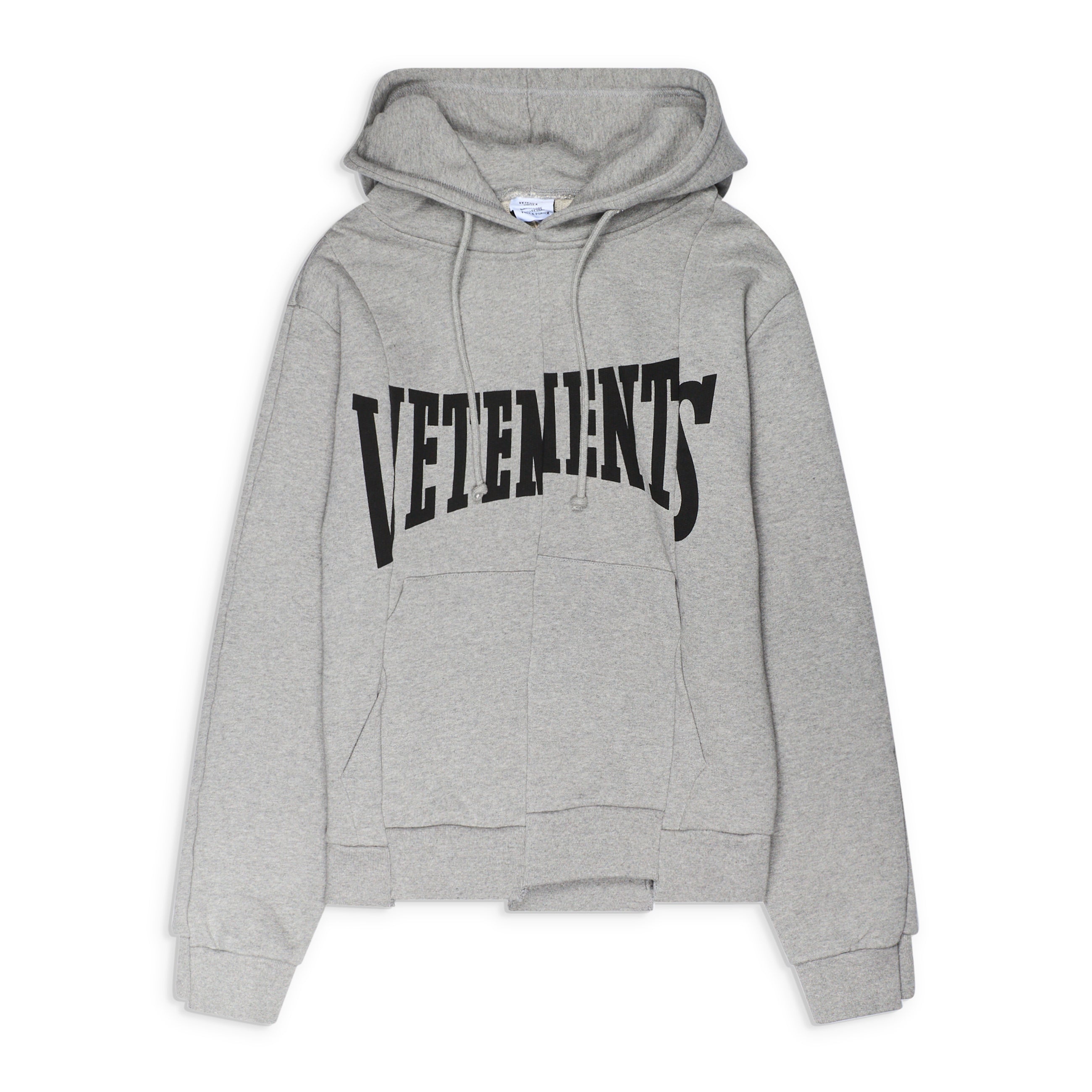 VETEMENTS Cut-Up Logo Fitted Hoodie Grey