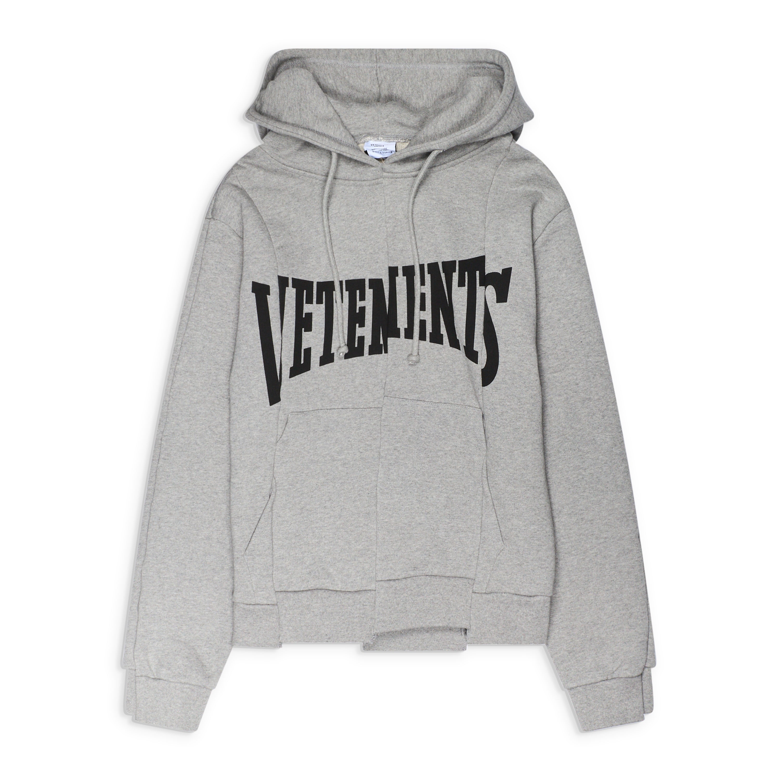 VETEMENTS Cut-Up Logo Fitted Hoodie Grey