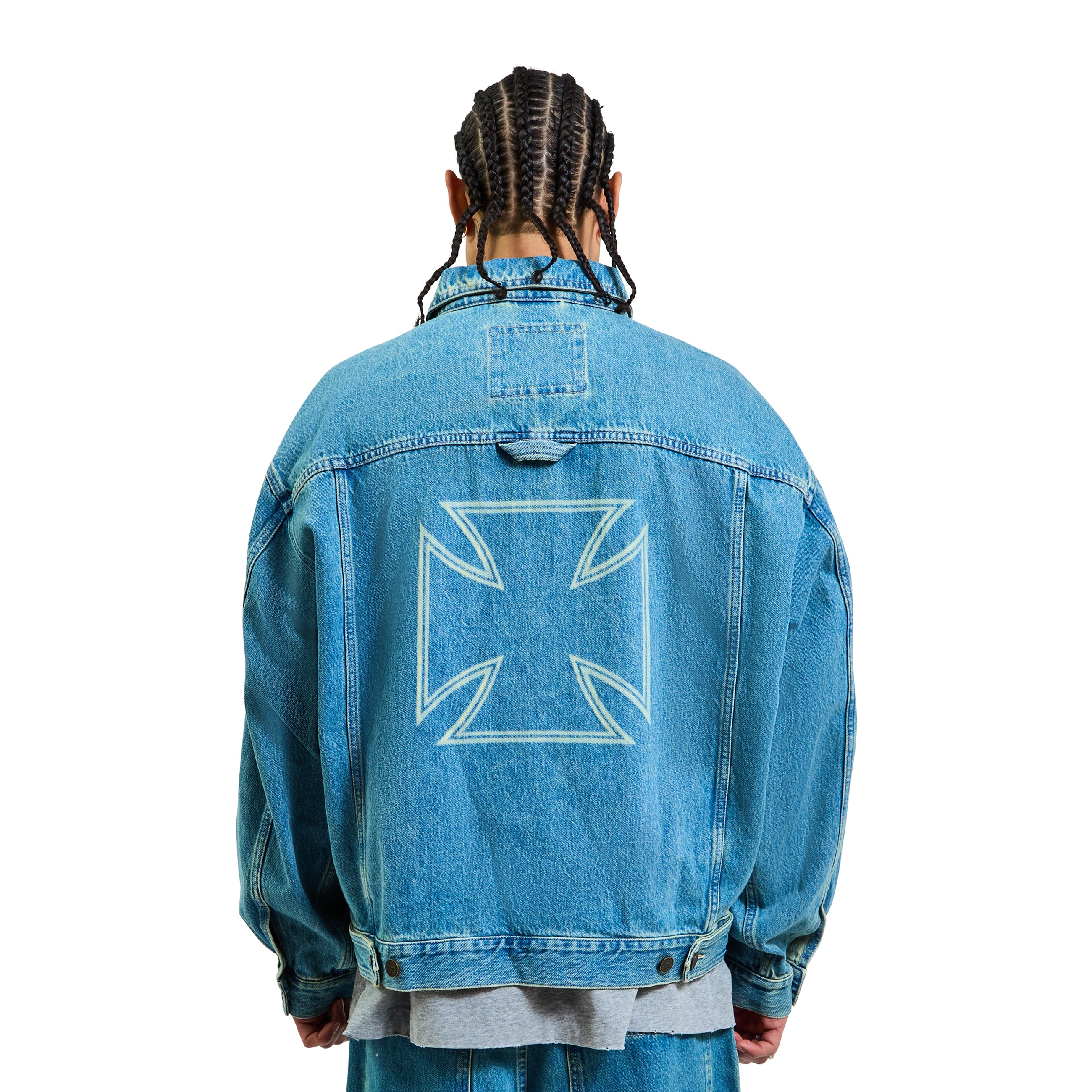 Vetements Biker Crosses Zip Denim Jacket Blue