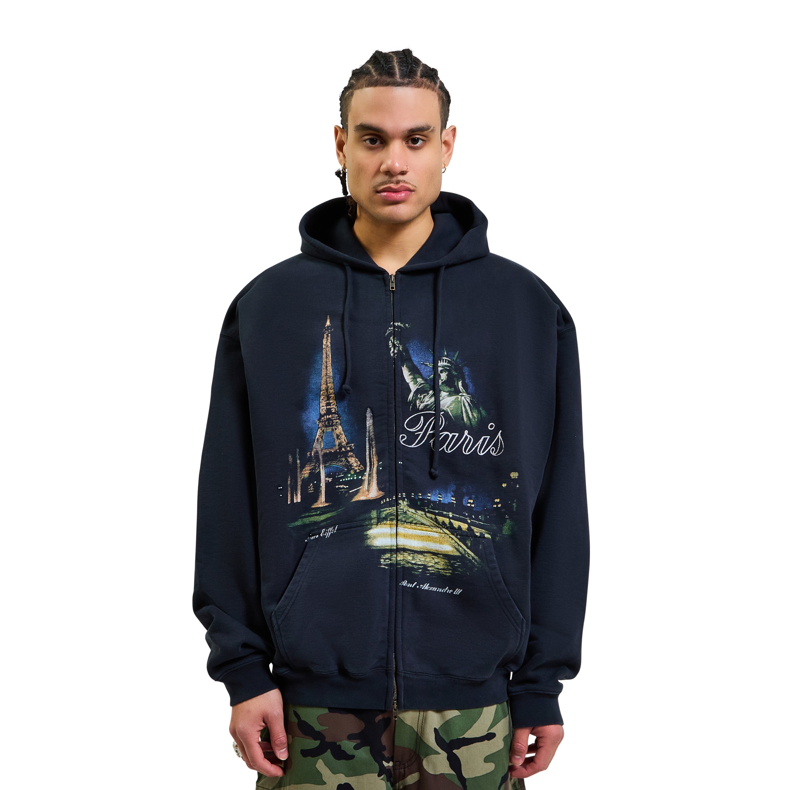 VETEMENTS Paris Tourist Zip-Up Hoodie Black