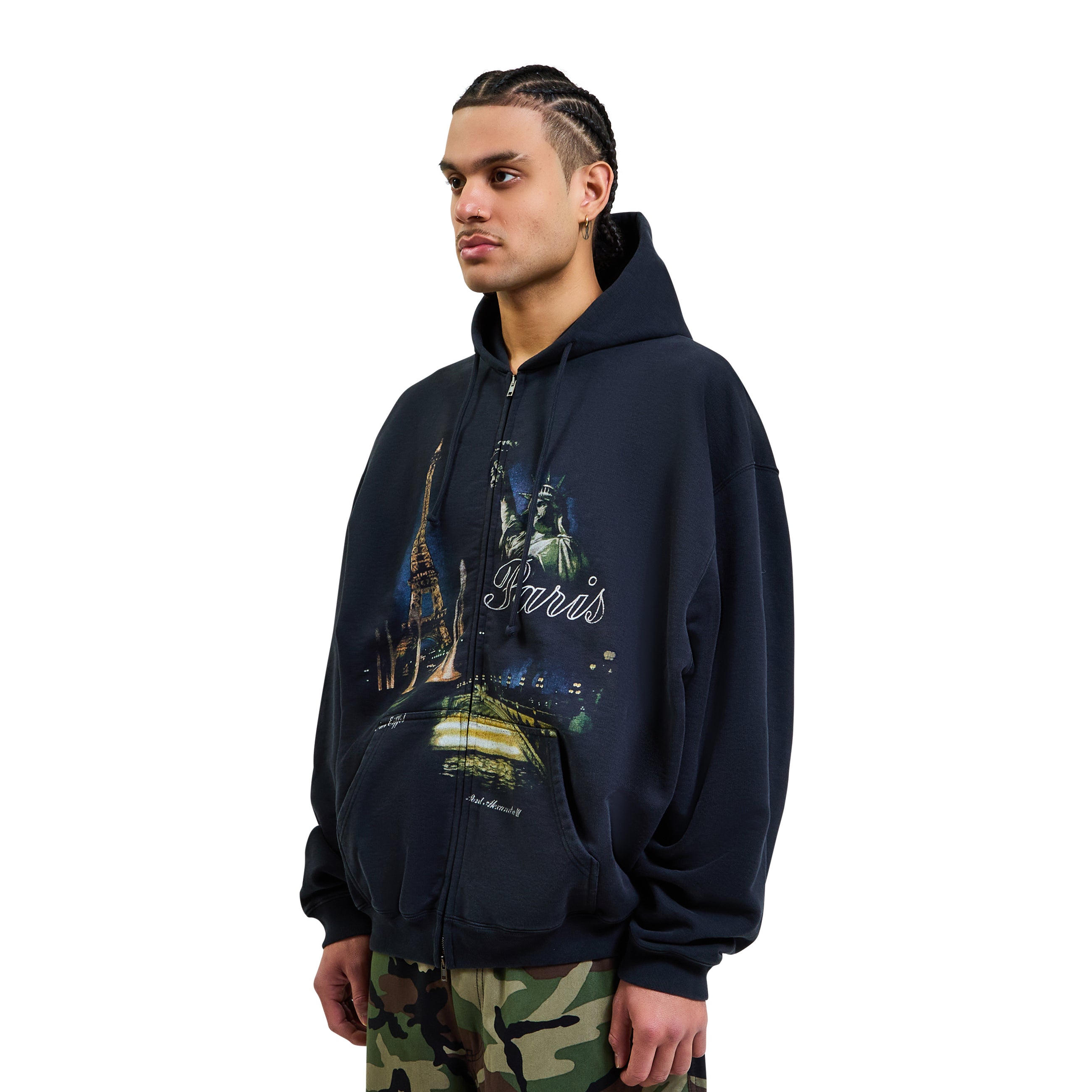 VETEMENTS Paris Tourist Zip-Up Hoodie Black