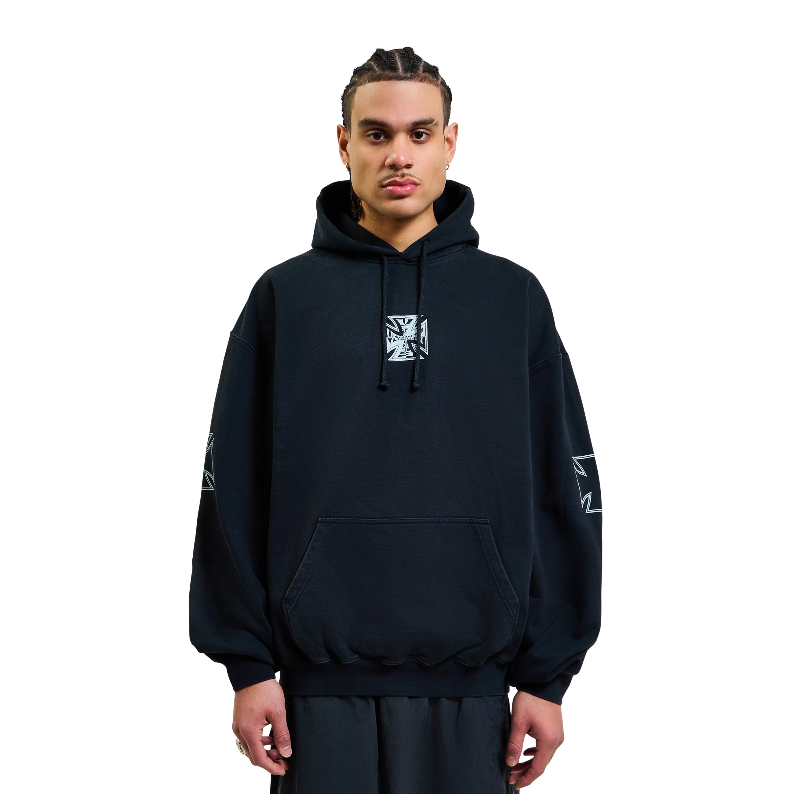 VETEMENTS Triple Biker Cross Logo Hoodie Black