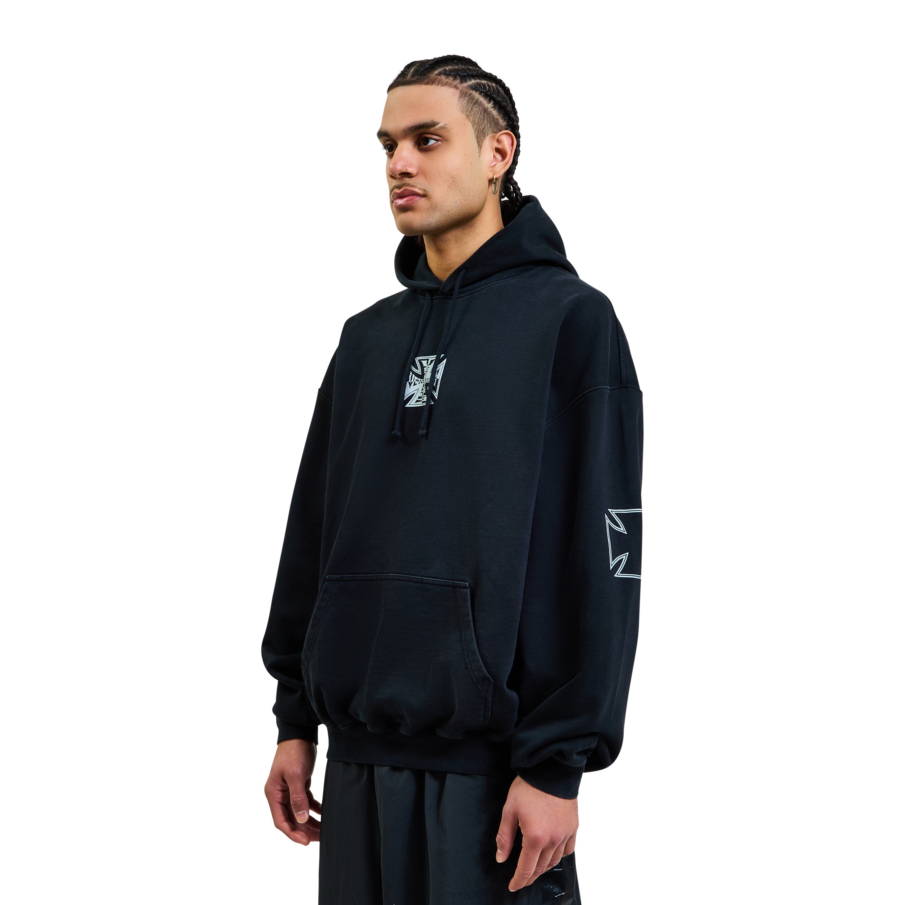 VETEMENTS Triple Biker Cross Logo Hoodie Black – ESSXNYC