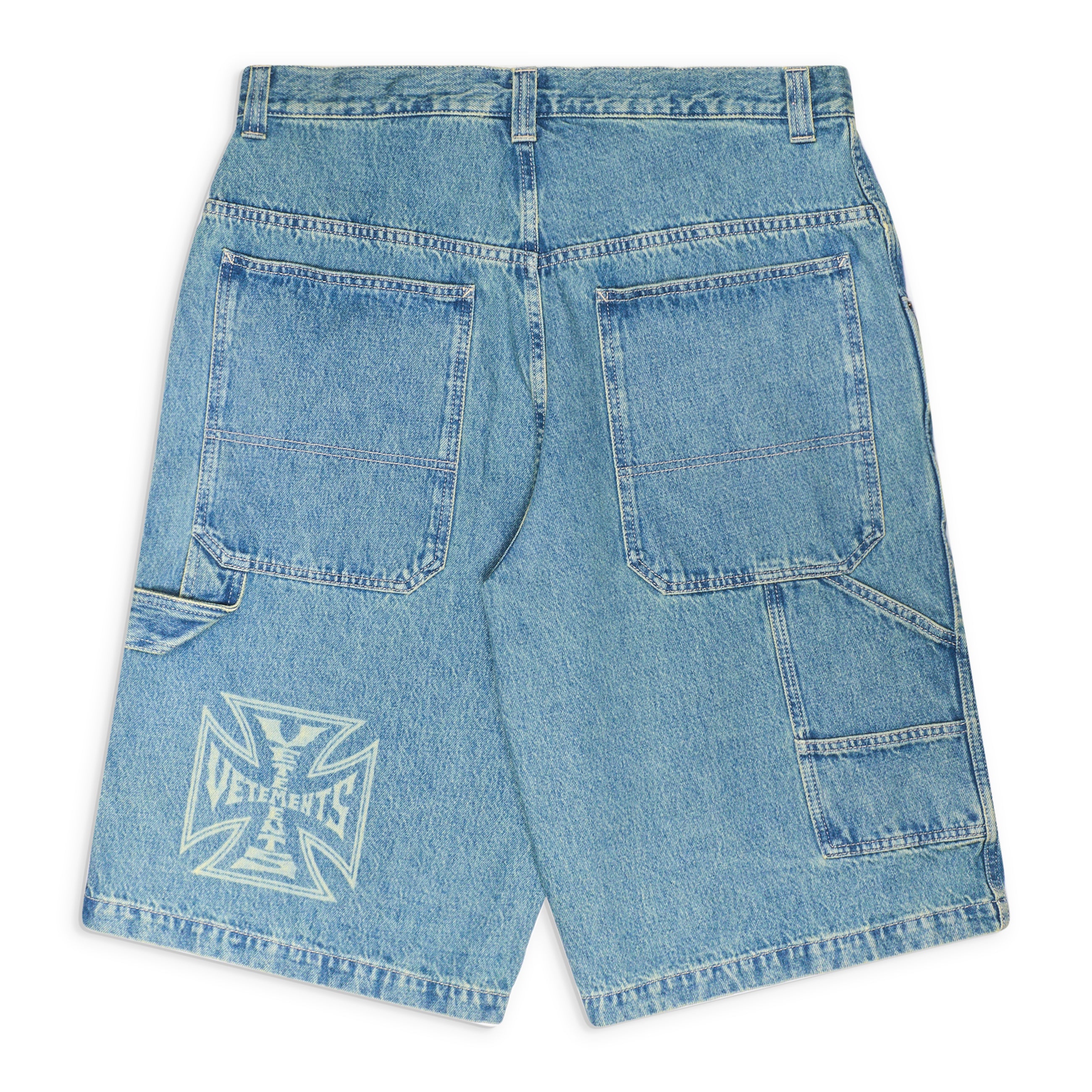 VETEMENTS Biker Cross Hip-Hop Denim Shorts Blue