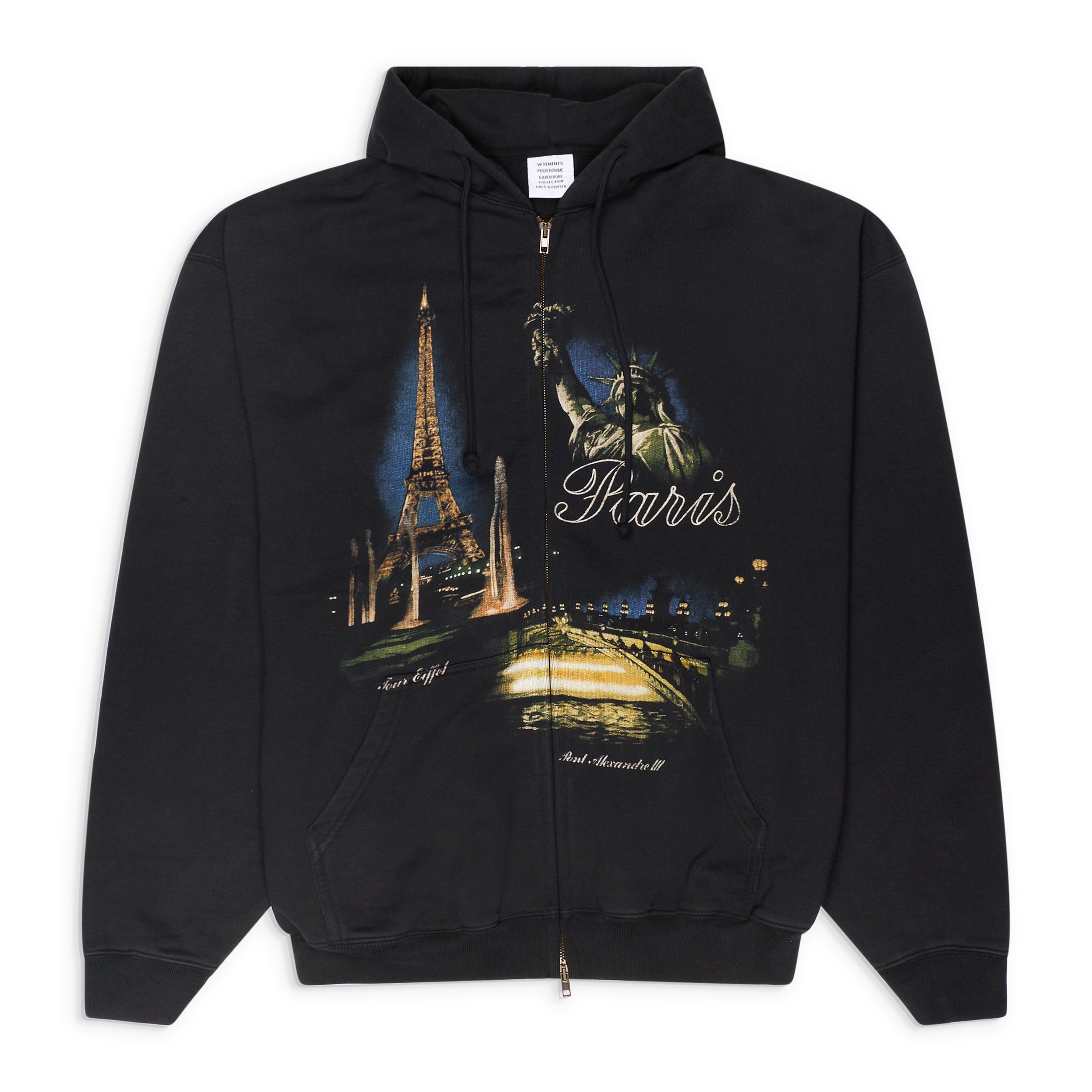 VETEMENTS Paris Tourist Zip-Up Hoodie Black
