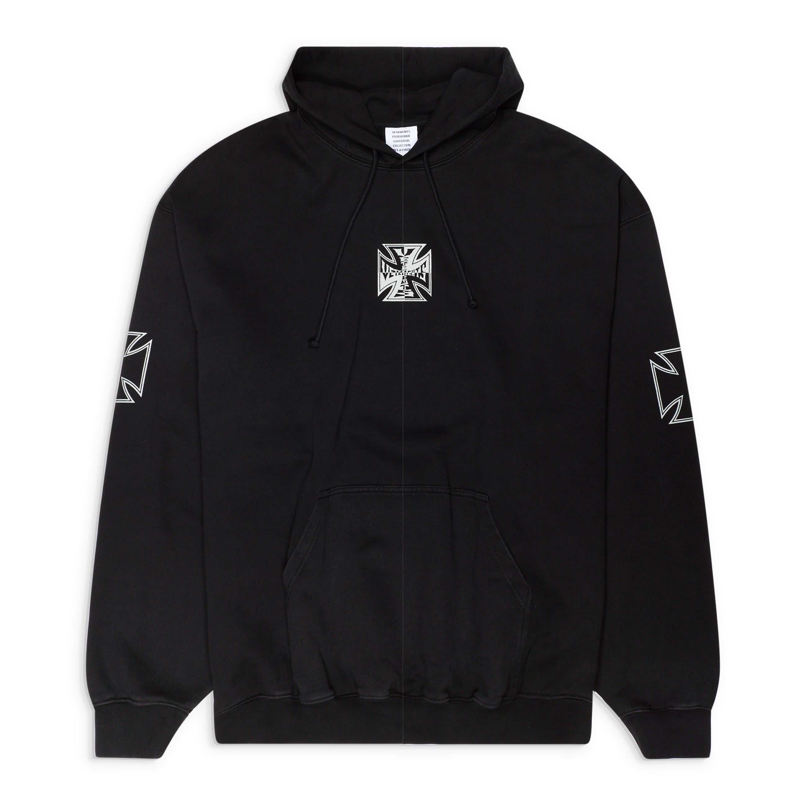 VETEMENTS Triple Biker Cross Logo Hoodie Black