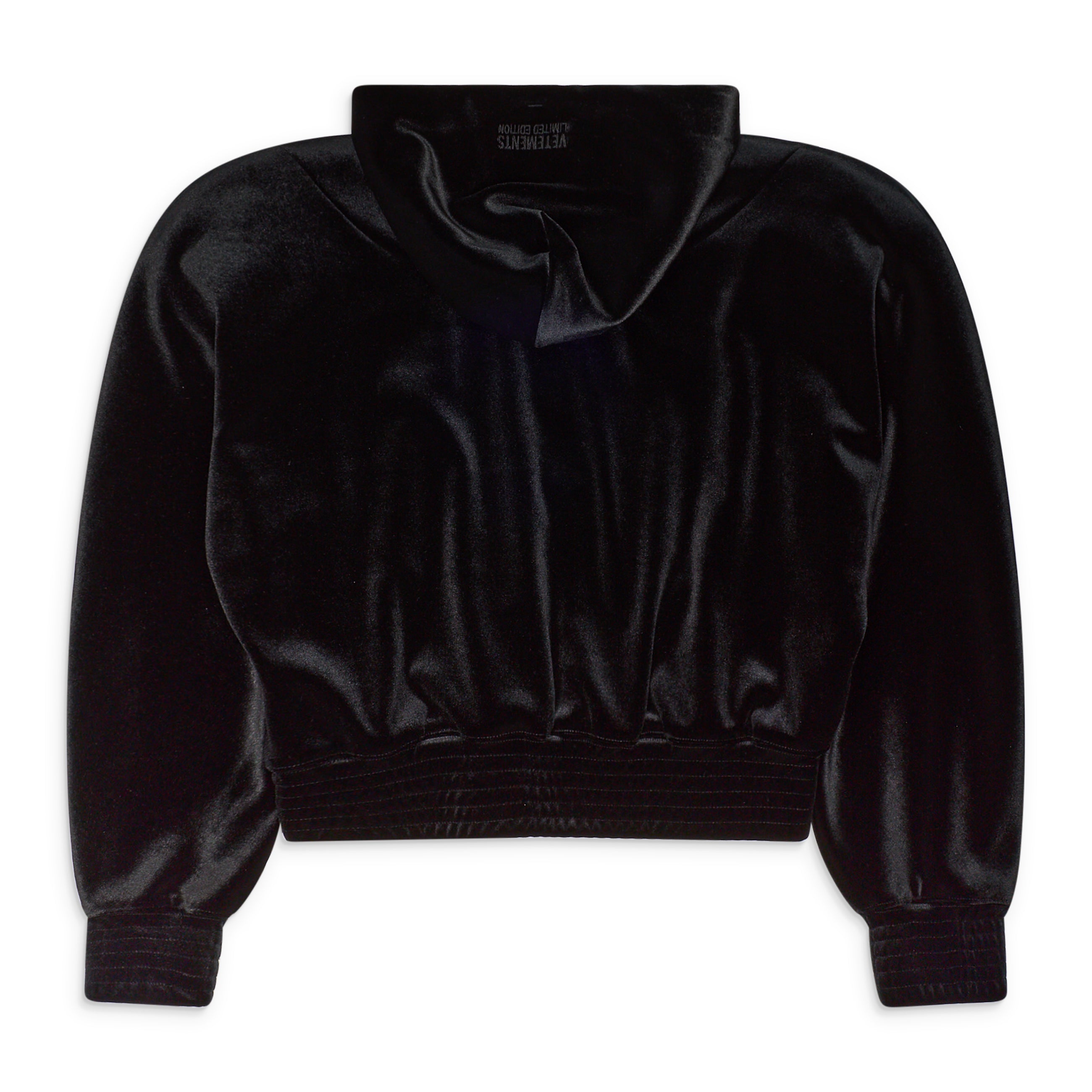 VETEMENTS Velvet Rounded Shoulder Zip-Up Hoodie Black