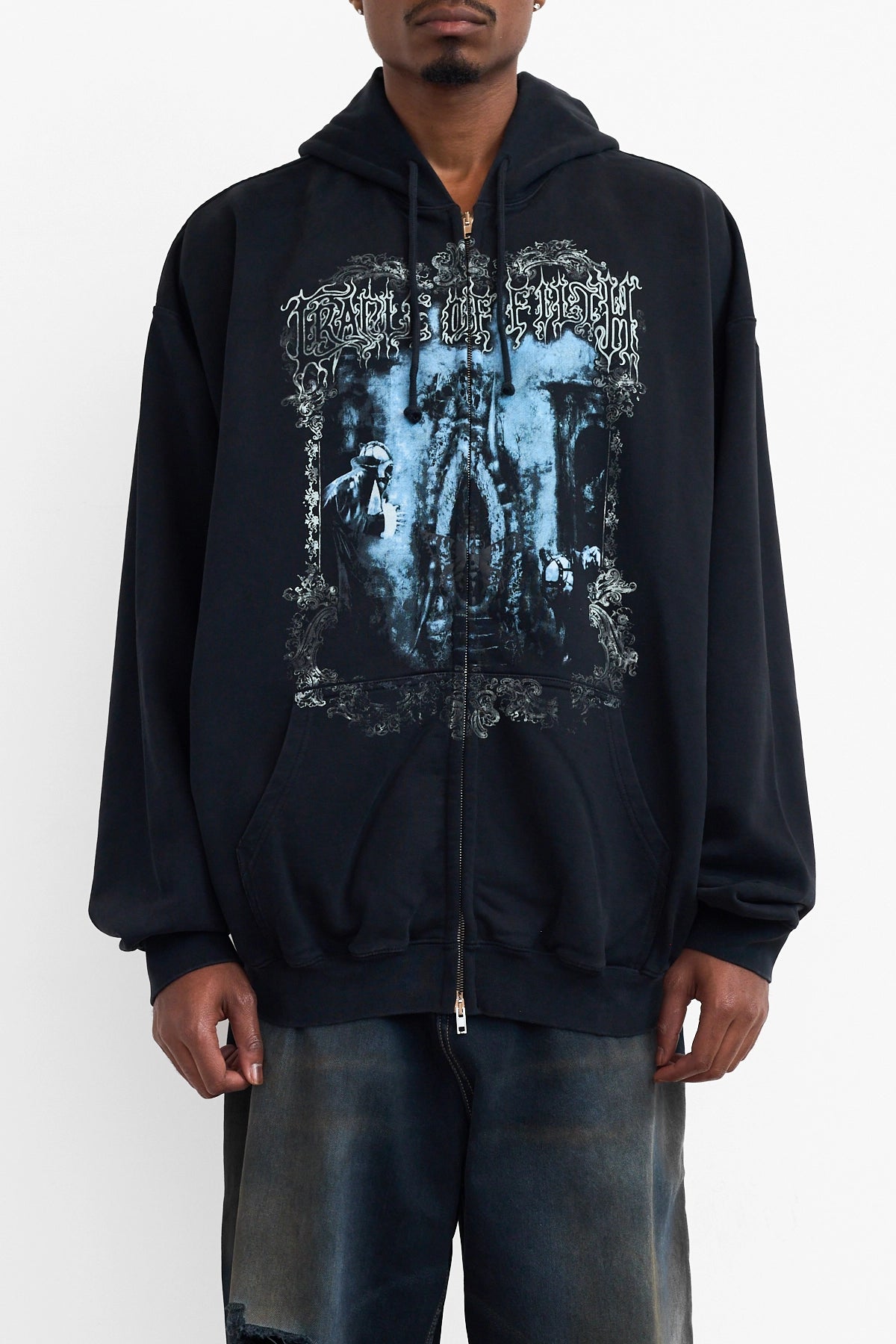 Vetements Cof Butterfly Oversized Zip-Up Hoodie Washed Black 1