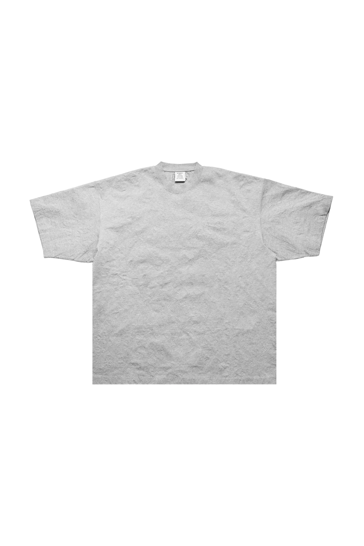 VETEMENTS グレー ロゴ Tシャツ Vetements Metalized Wrinkled Logo Embroidered T-Shirt Grey Melange