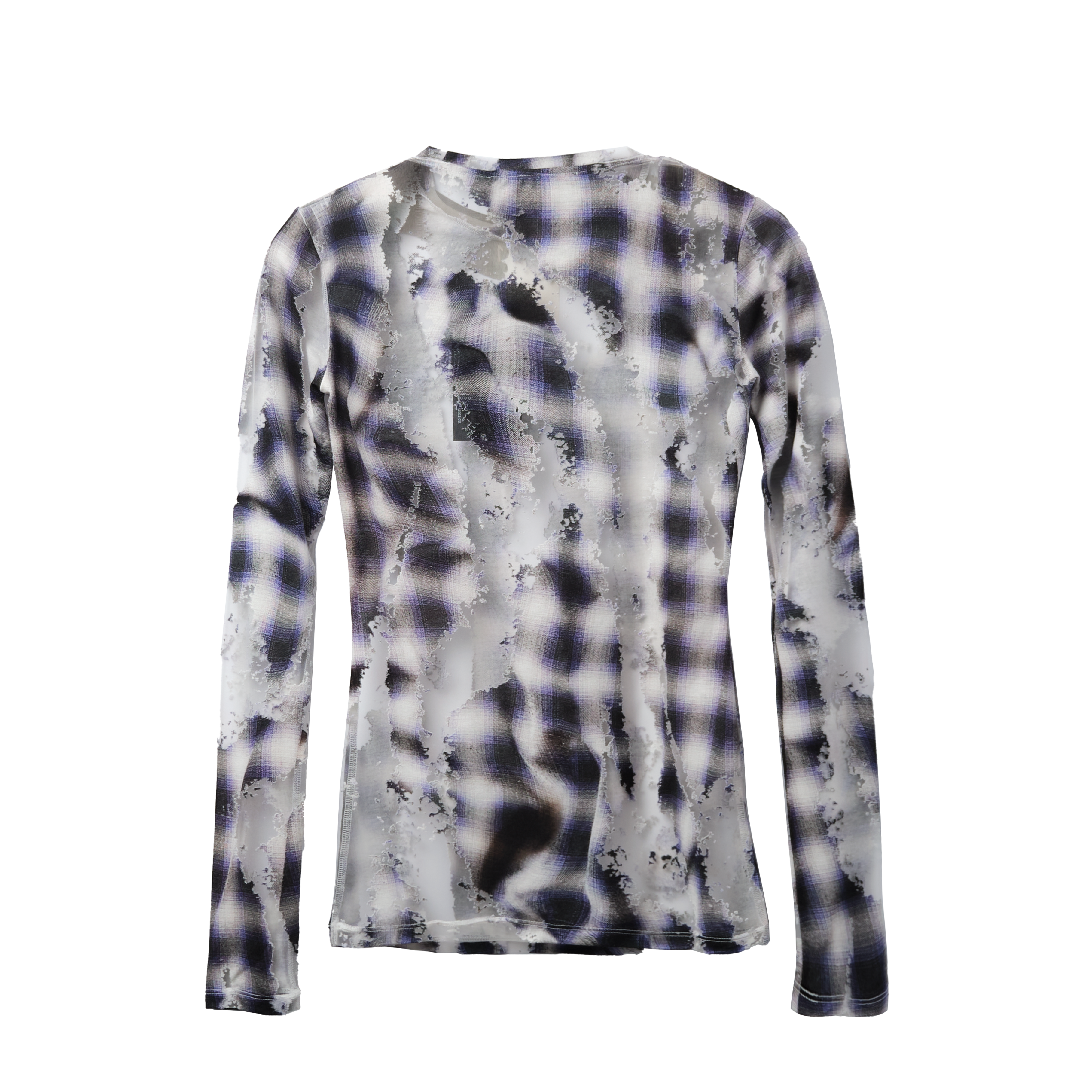 Y/PROJECT CHECK LONG SLEEVE TOP WITH DEVORE EFFECT BLUE