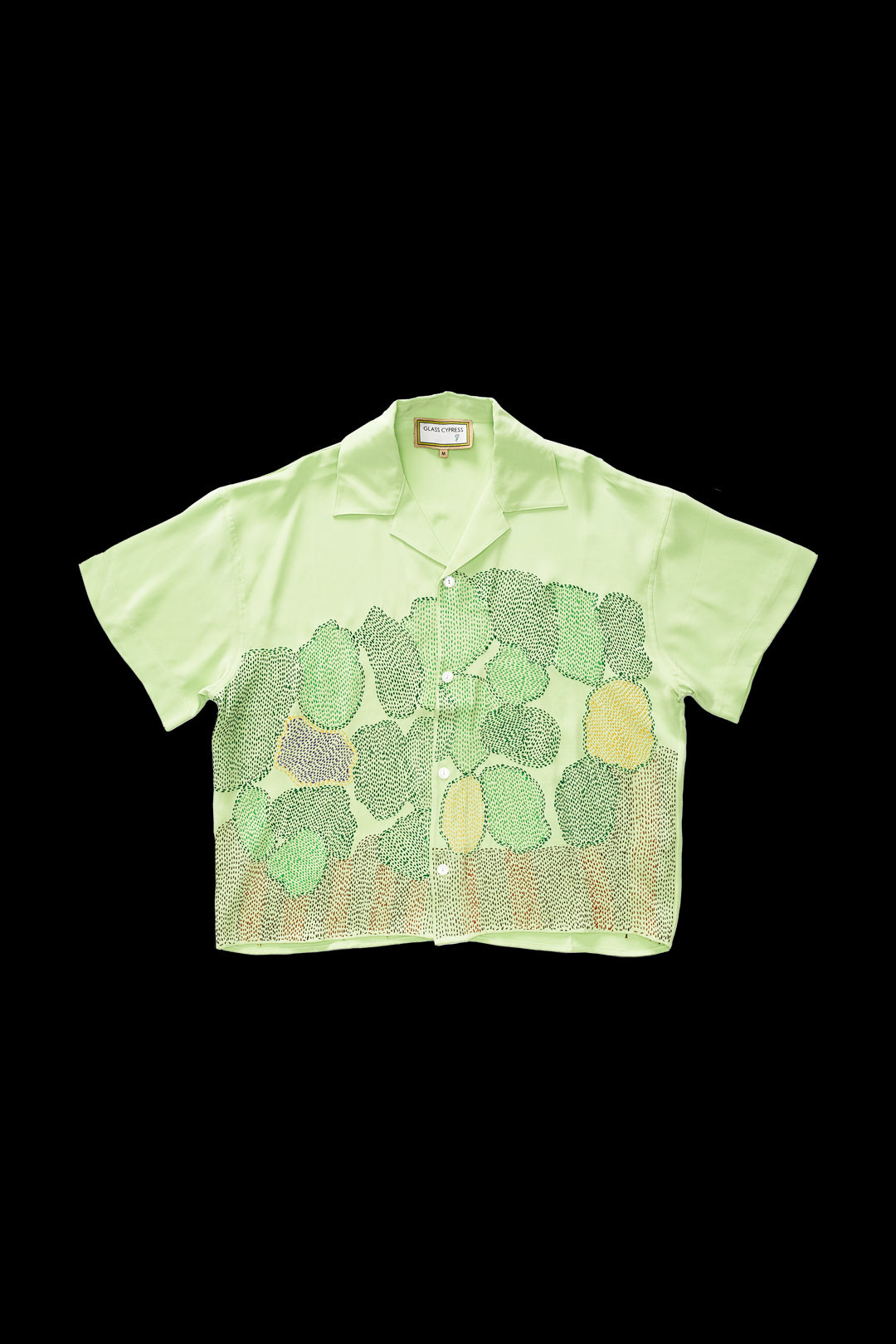 Glass Cypress Trees On Green Silk Shirt Green 792