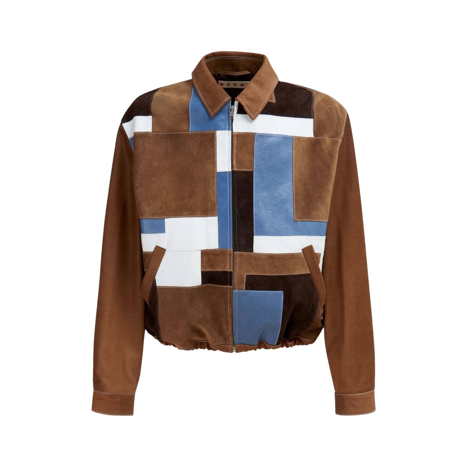 MARNI PATCHWORK LEATHER JACKET BROWN