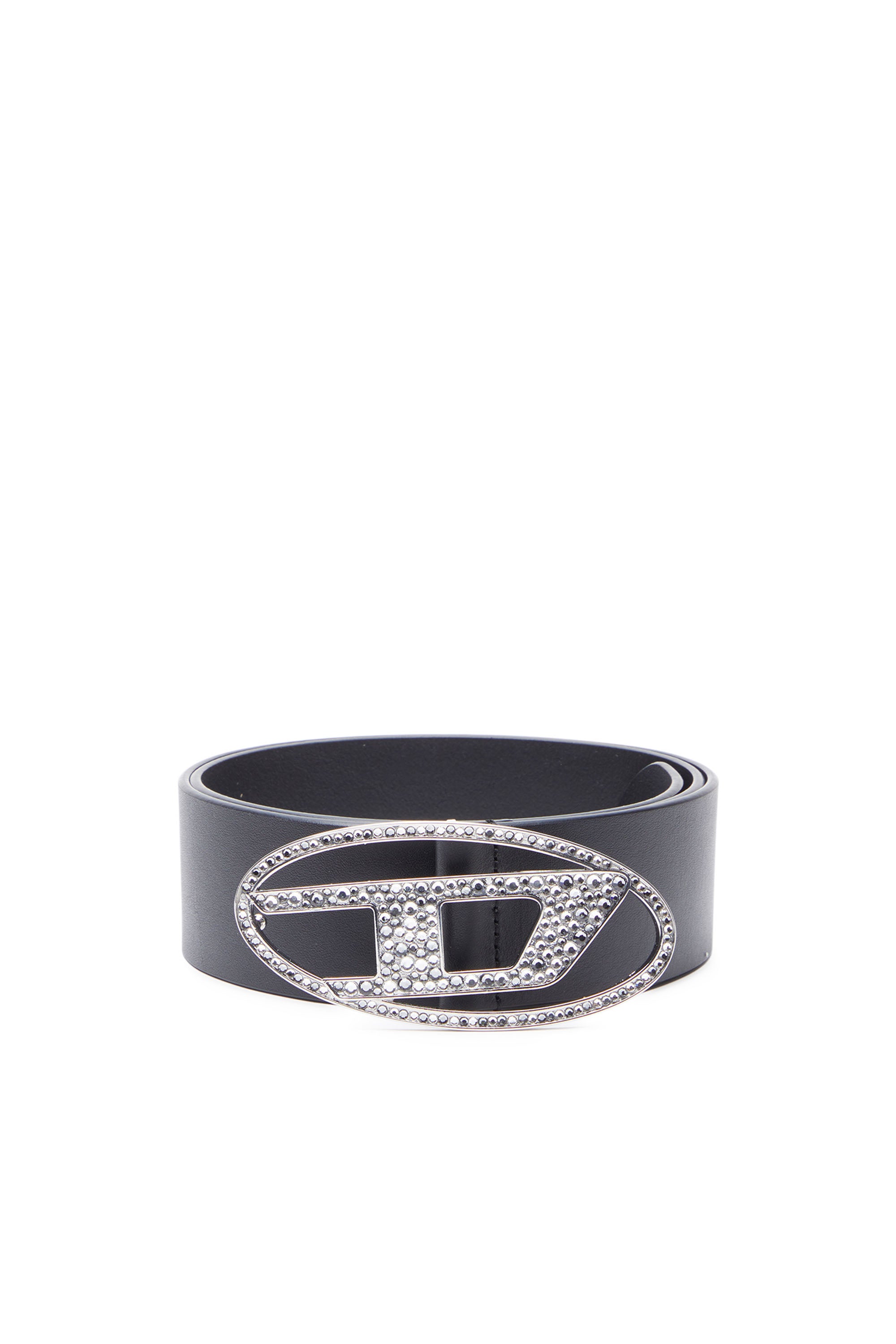 DIESEL OVAL D LOGO B-1DR 50 STRASS BELT BLACK