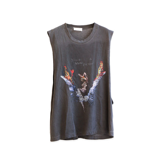 YOSSI CORP. Cut Off Burning Angel Graphic Tank Gray 11208