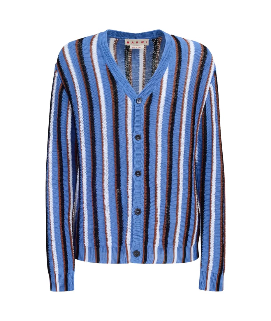 Marni Cotton Cable Striped Crochet Opal Cardigan Sweater Blue