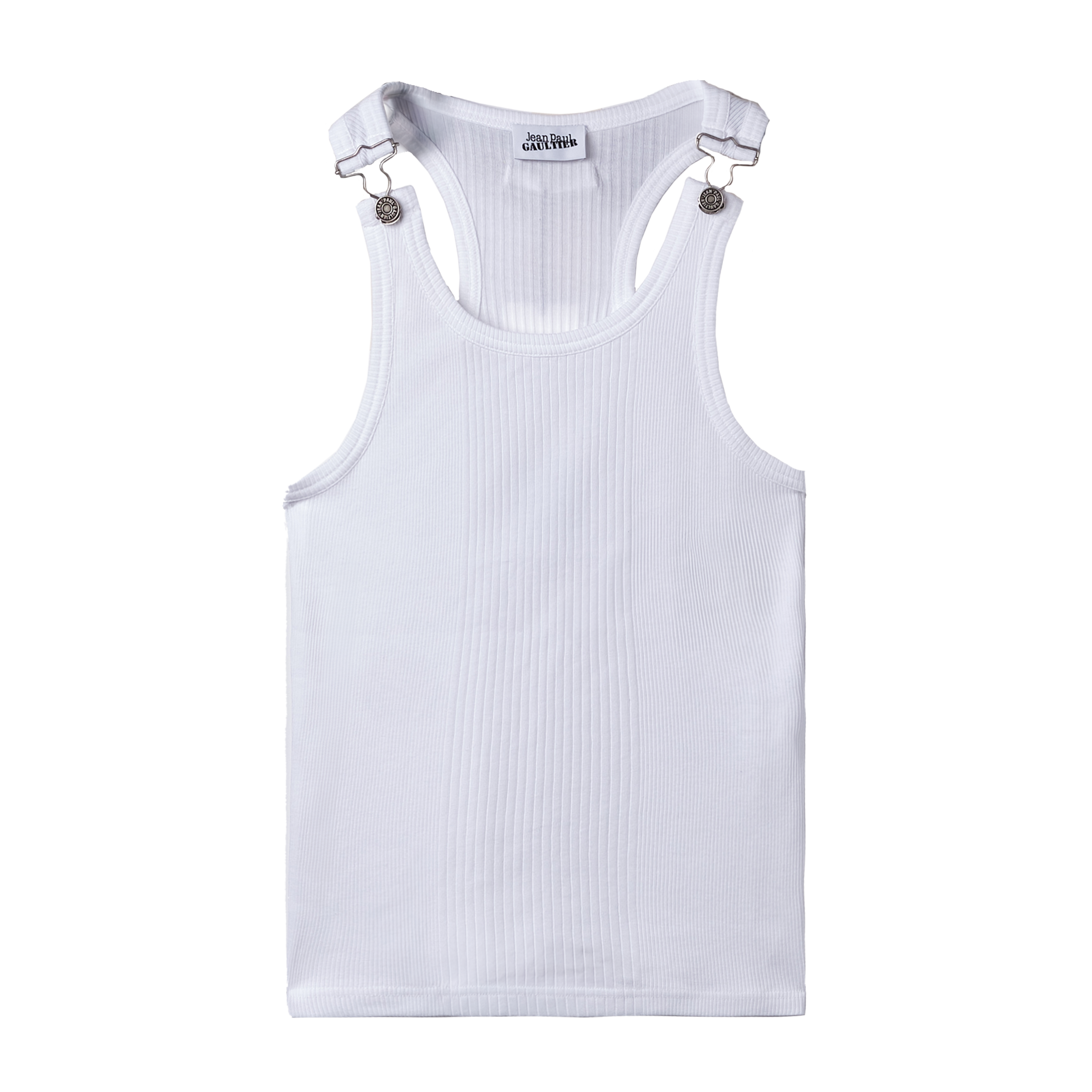 Jean Paul Gaultier Ribbed Tank Top With Overall Buckles White 7738