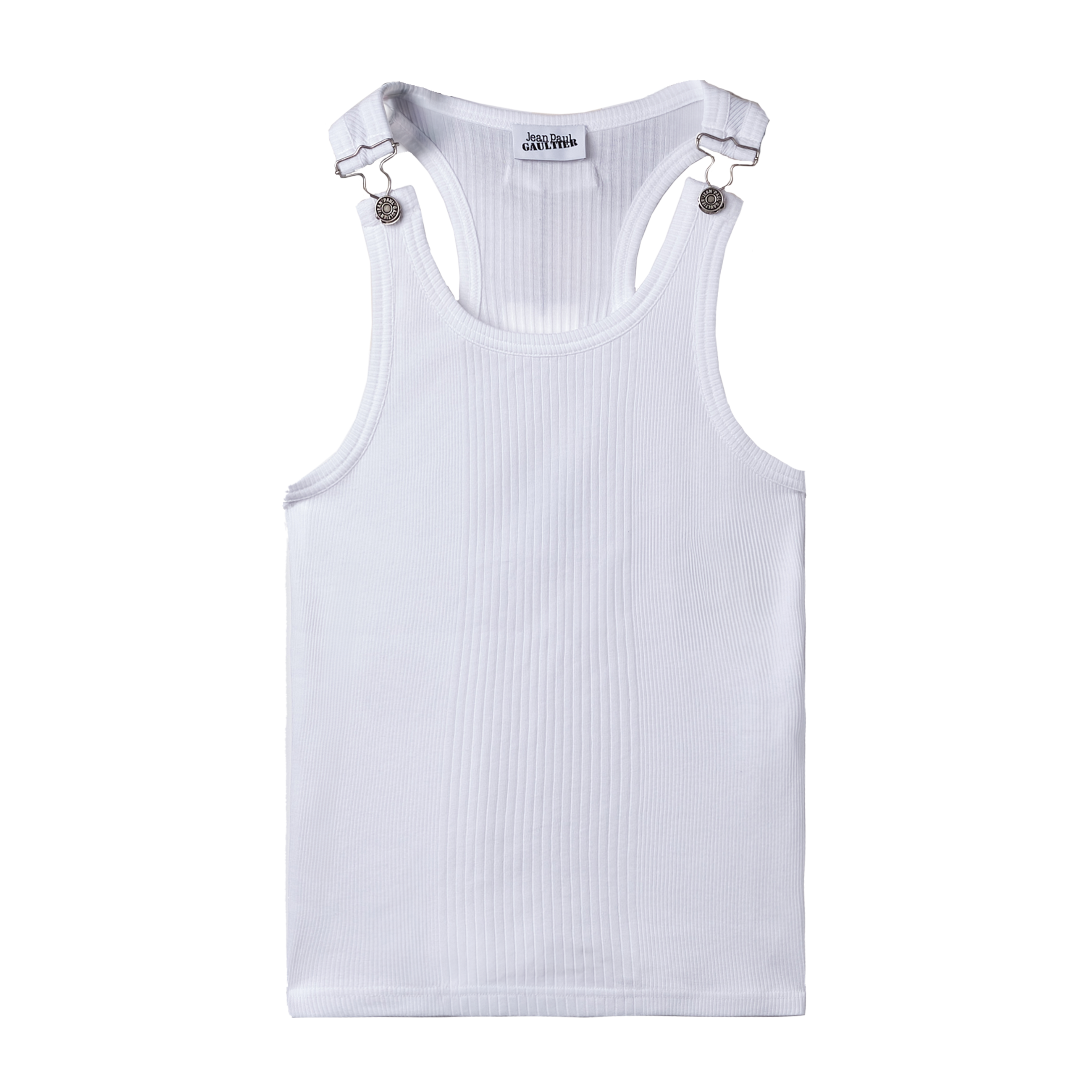 Jean Paul Gaultier Ribbed Tank Top With Overall Buckles White 7738