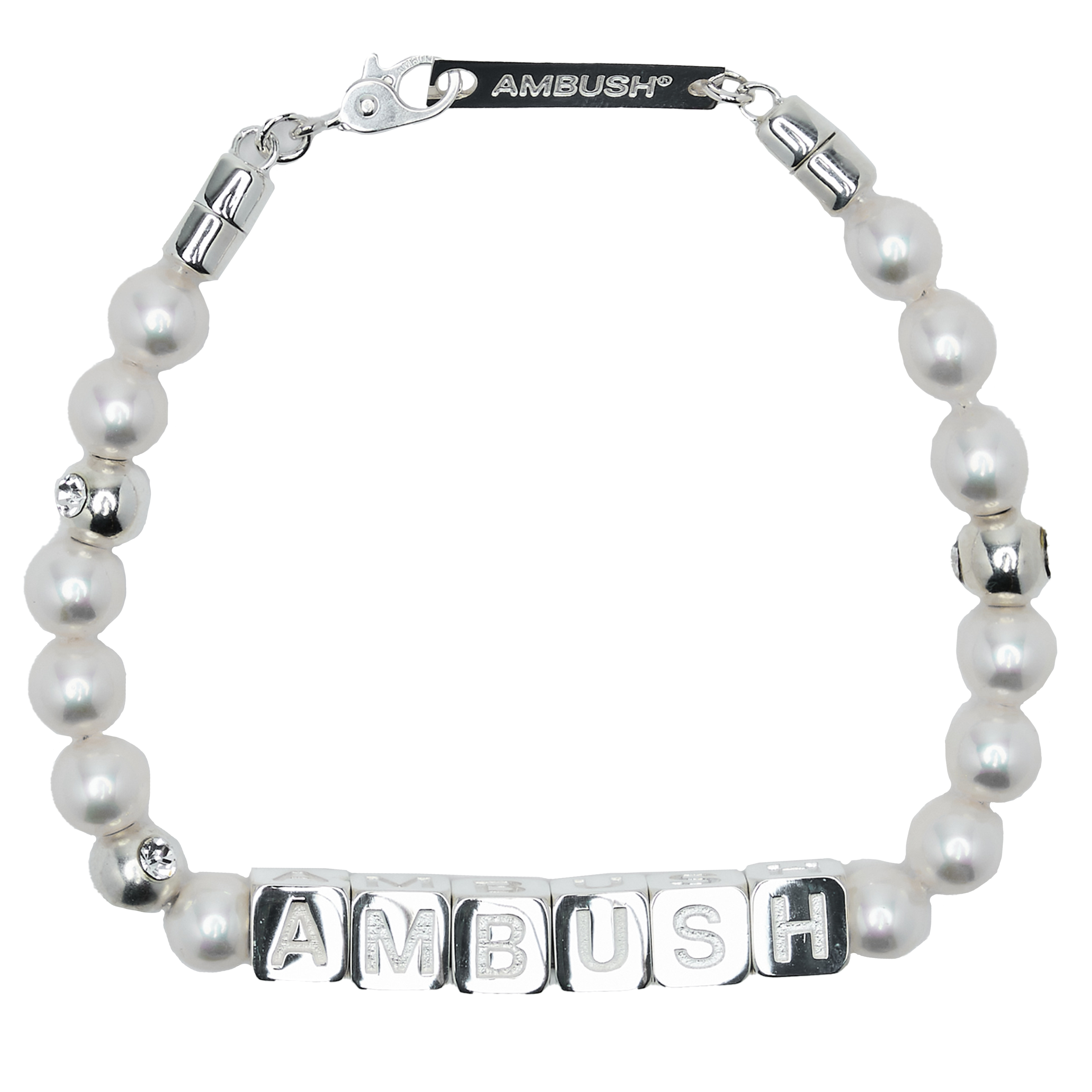 AMBUSH PEARL LETTERBLOCK BRACELET SILVER